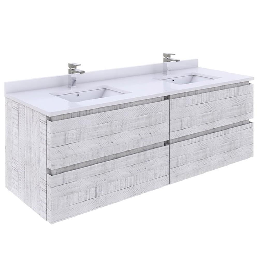Fresca Stella 58 Inch Rustic White Wall Mounted Double Bathroom Vanity Cabinet - Perfect for Modern Farmhouse & Small Bathroom Storage Solutions