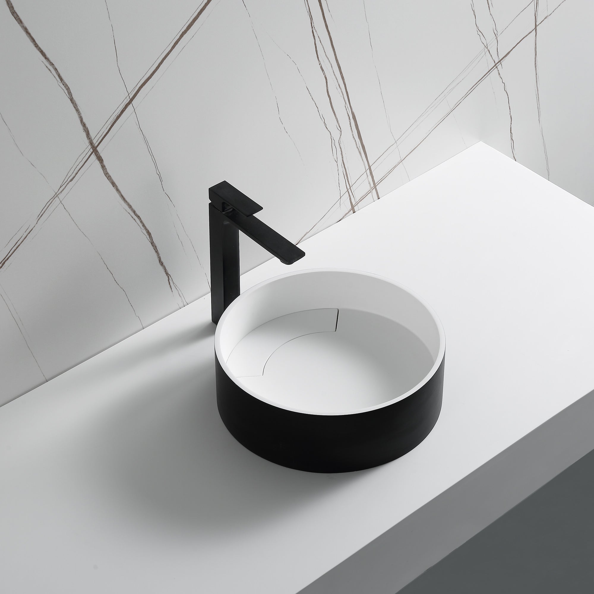 Ancona Round Pure Acrylic Stone Vessel Bathroom Sink - Matte White & Matte Black - Modern Vanity Sink for Bathroom Remodeling & Luxury Home Decor