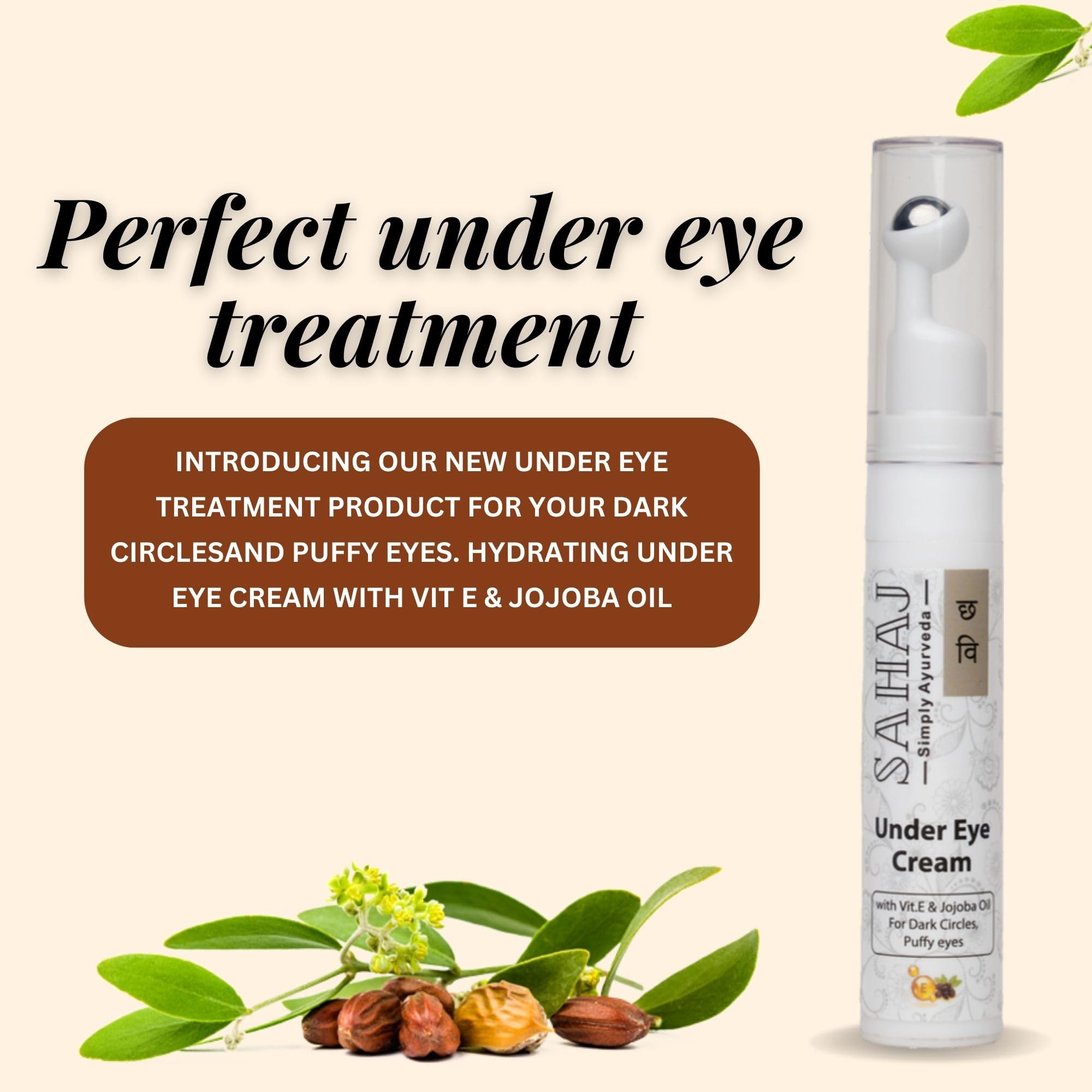 SAHAJ Chhavi Ayurvedic Under Eye Cream for Dark Circles & Puffiness - Natural Eye Treatment for Women | Reduce Wrinkles & Brighten Skin | Perfect for Nighttime Skincare Routine & Daily Use