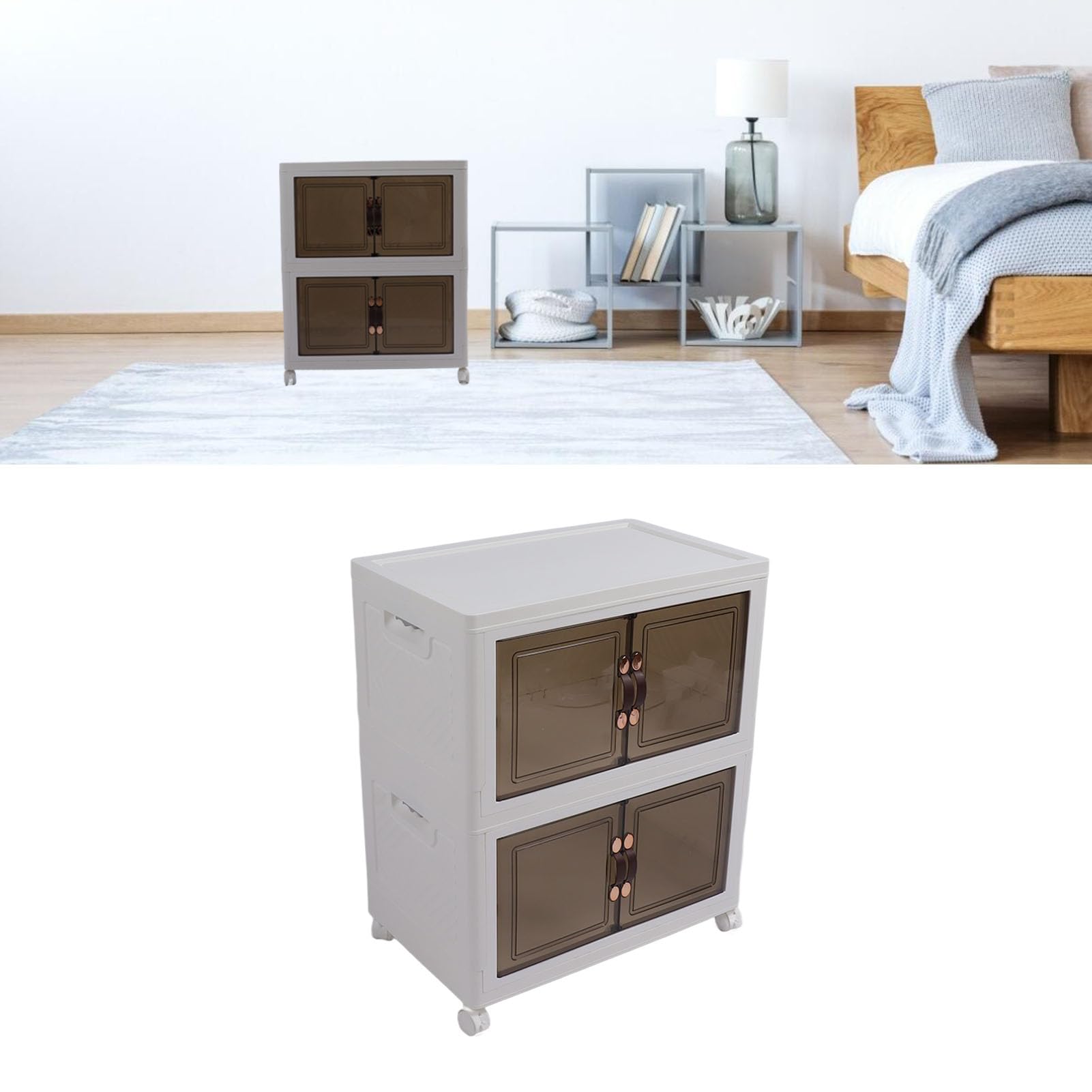 Foldable Stackable Storage Box with Magnetic Lock & Wheels - Rounded Corner Organizer for Bedroom, Closet, Office & Home Organization - Durable Plastic Container for Toys, Clothes & Household Items (YVMTQZVRxPOBjQ-12)