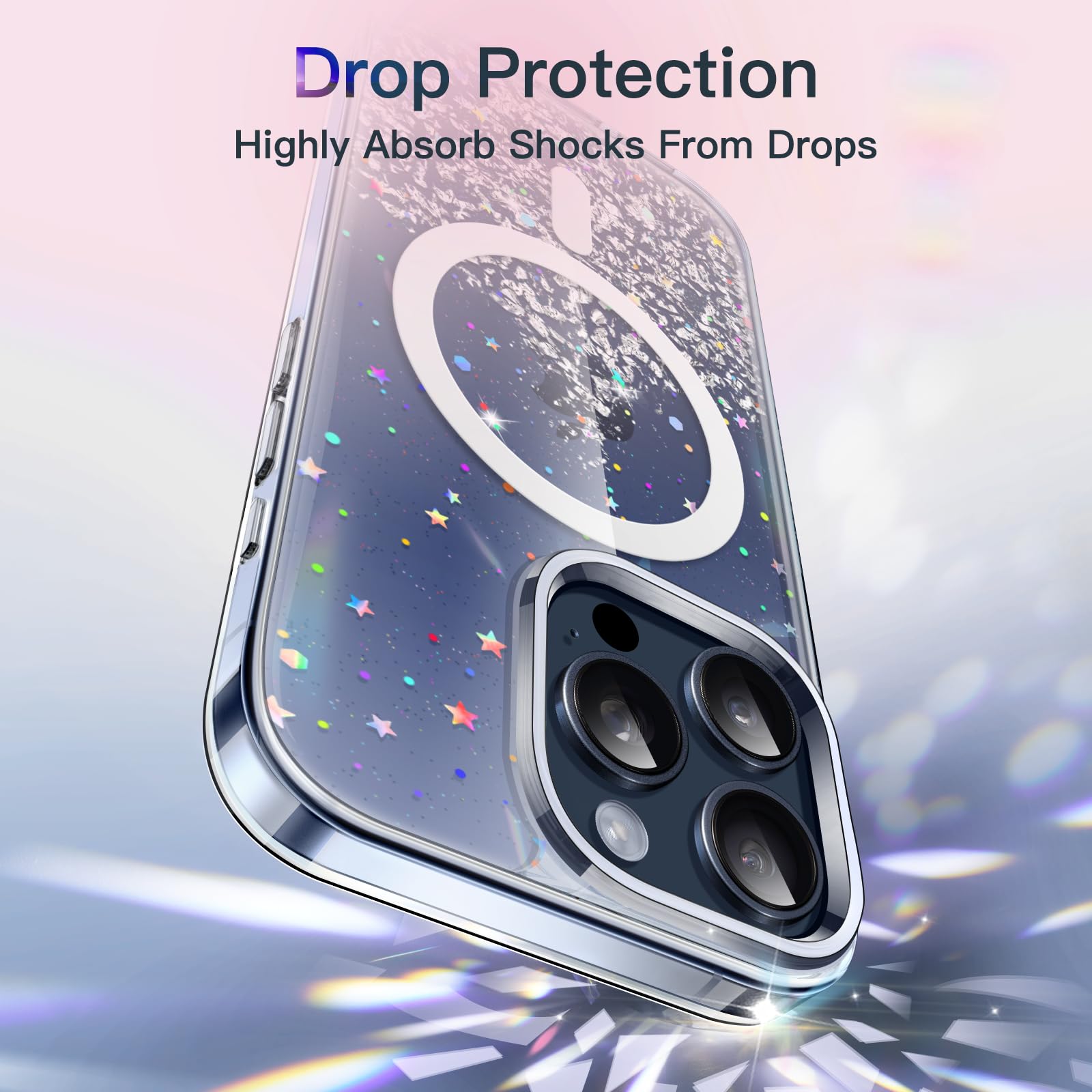 JETech Glitter Magnetic Case for iPhone 15 Pro 6.1 Inch | MagSafe Compatible | Sparkly Clear Shockproof Cover for Women & Girls | Blue Titanium | Perfect for Everyday Use, Parties & Gifts