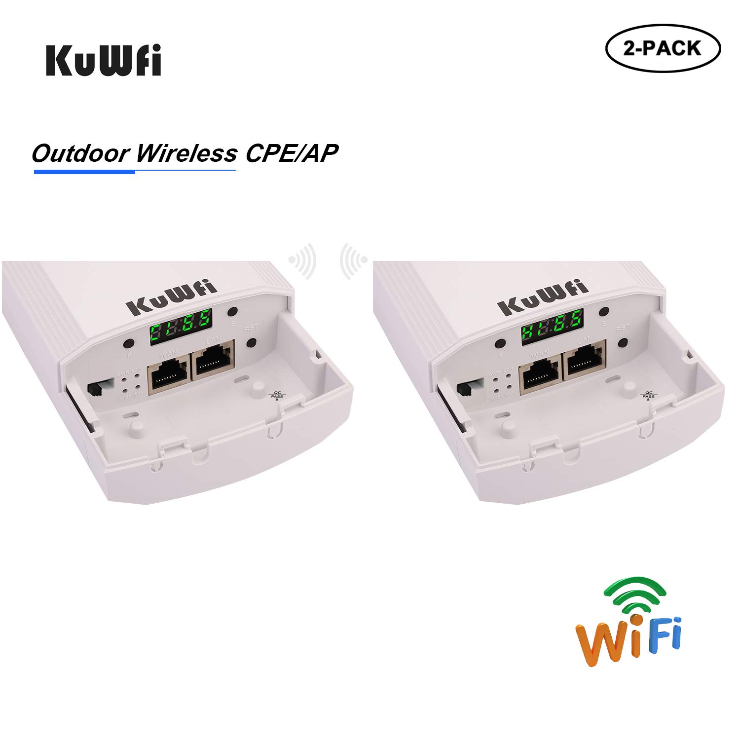 KuWFi 5.8GHz 900Mbps Outdoor Wireless Bridge - Long Range 2KM Point to Point Network Extender, IP65 Waterproof WiFi Ethernet Bridge Kit for Starlink Router Signal Boosting | Perfect for Rural Internet, Farm Connectivity & Remote Surveillance