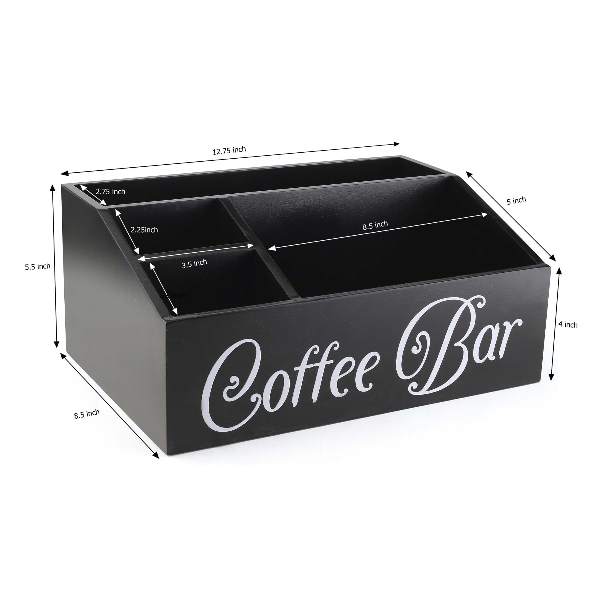 Farmhouse Style Wooden Coffee Station Organizer - Countertop & Desk Coffee Bar Accessories Holder for Cups, Pods & More - Perfect for Kitchen, Office & Home Decor (Black)