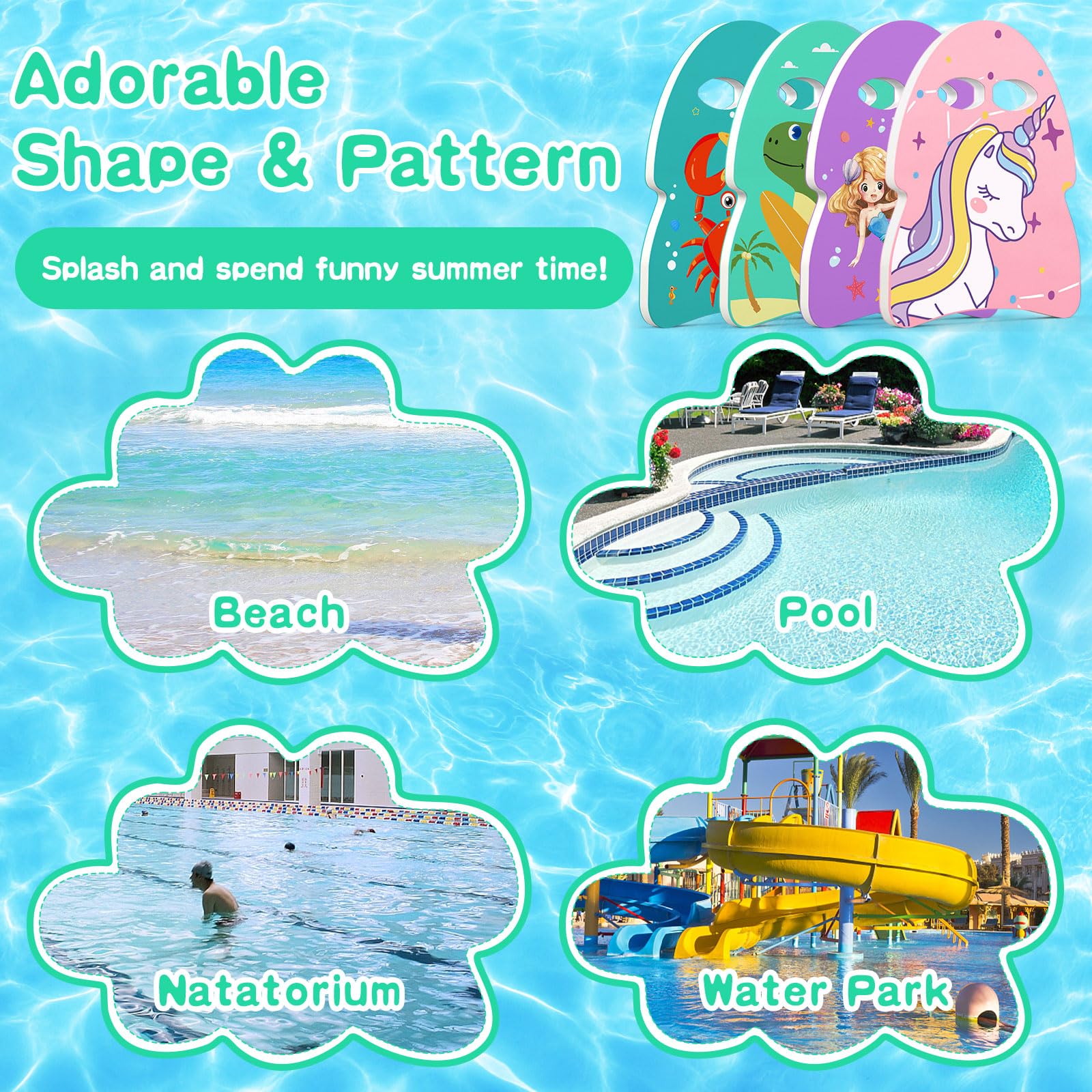 MoKo Swim Kickboard for Kids - Cartoon Swimming Training Kickboard, Pool Exercise Equipment to Improve Natural Swimming Position - Perfect for Swim Lessons, Water Fun & Pool Training