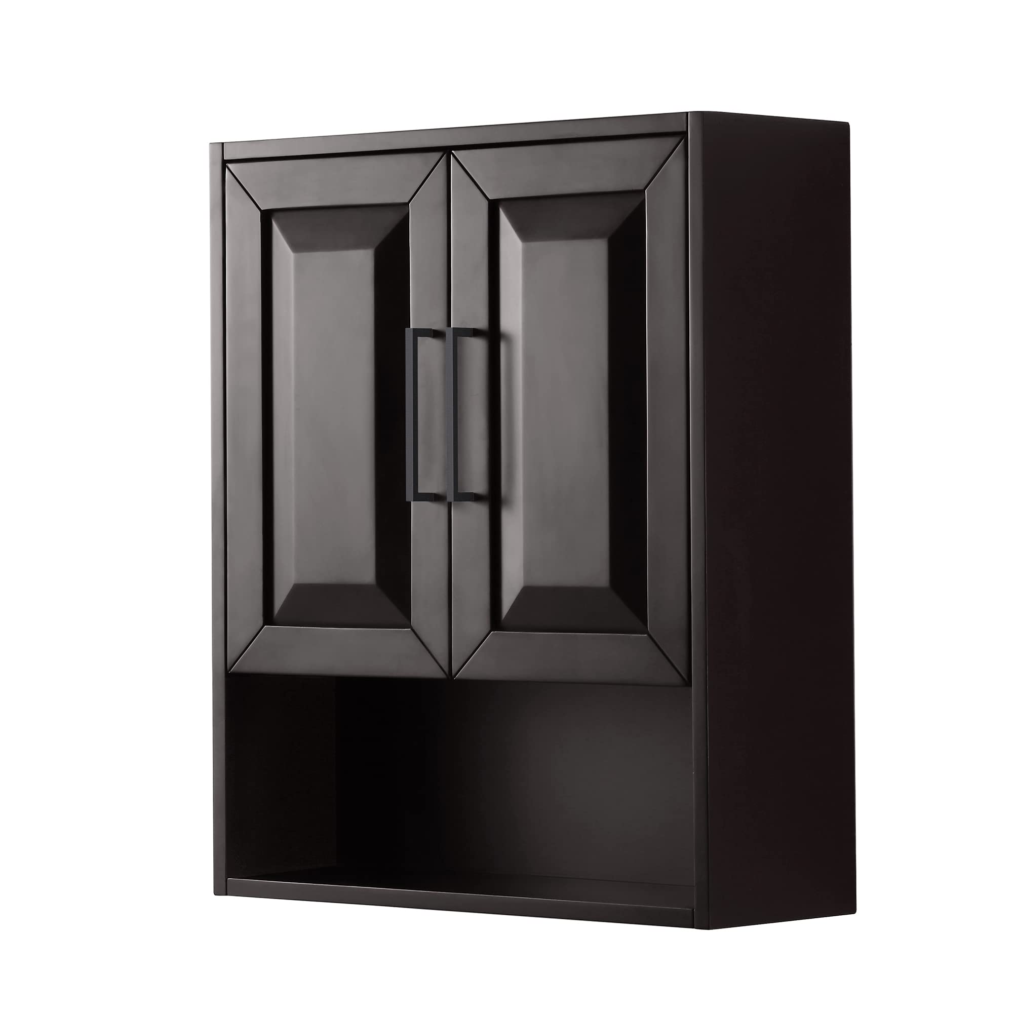 Wyndham Collection Daria Over-The-Toilet Bathroom Storage Cabinet - Wall Mounted, Dark Espresso with Matte Black Trim - Space Saving Bathroom Organizer for Towels, Toiletries & Essentials