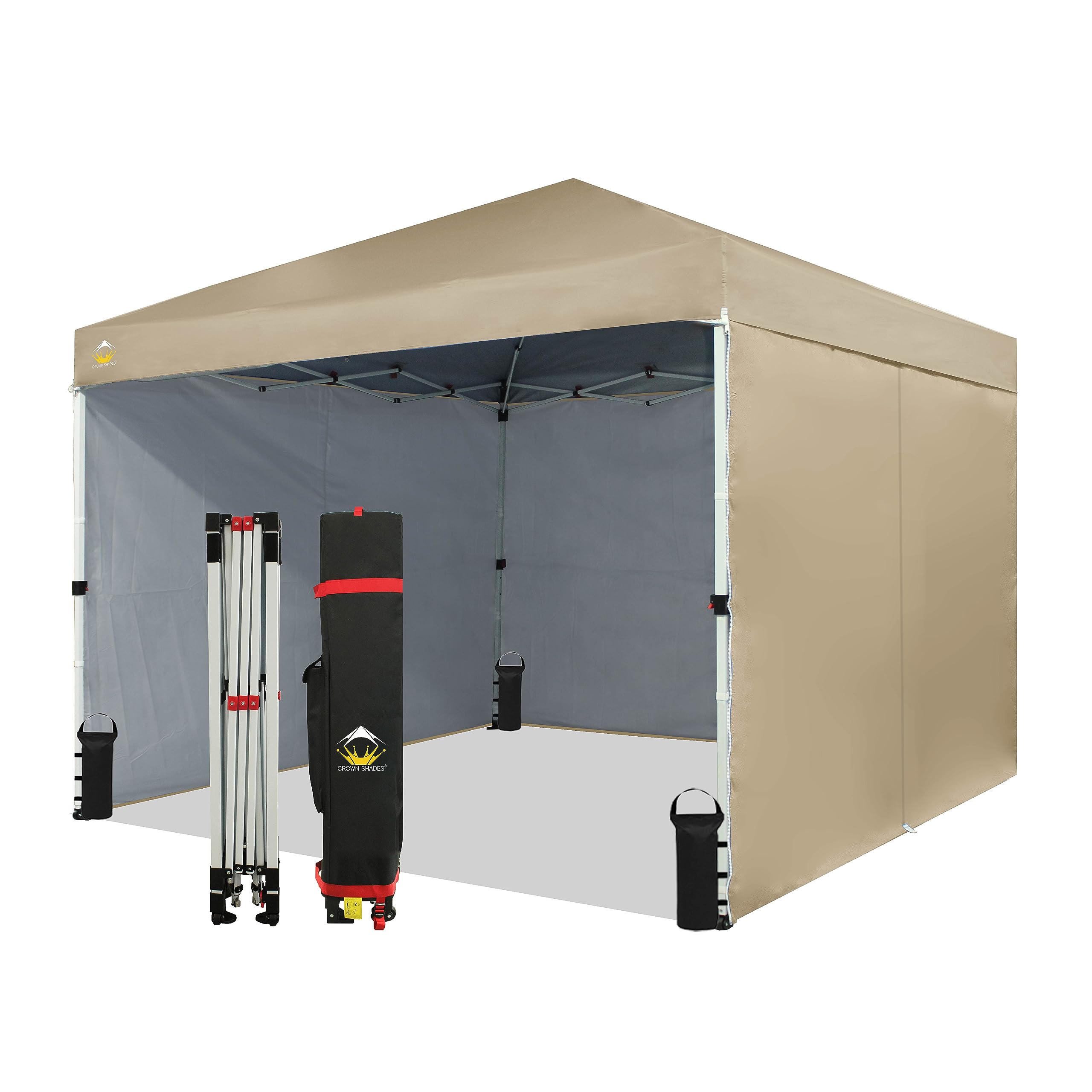 10x10 Instant Pop Up Canopy Tent with Sidewalls - Beige for Outdoor Events & Markets