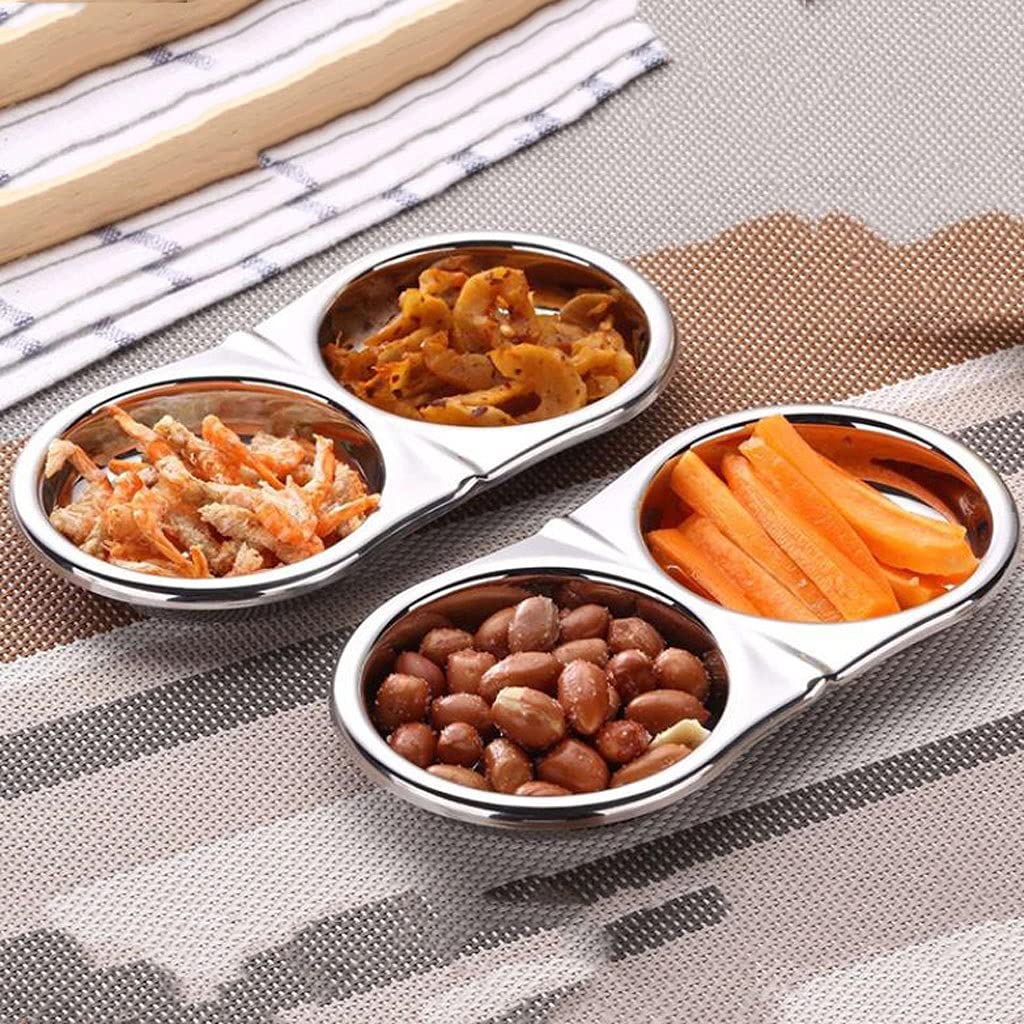 Stainless Steel 2-Compartment Condiment Bowl - Perfect for Salad Dressing, Soy Sauce, Vinegar, Spices, Sushi & BBQ Seasoning | Small Dip Dish for Kitchen, Dining & Outdoor Use (Size B)