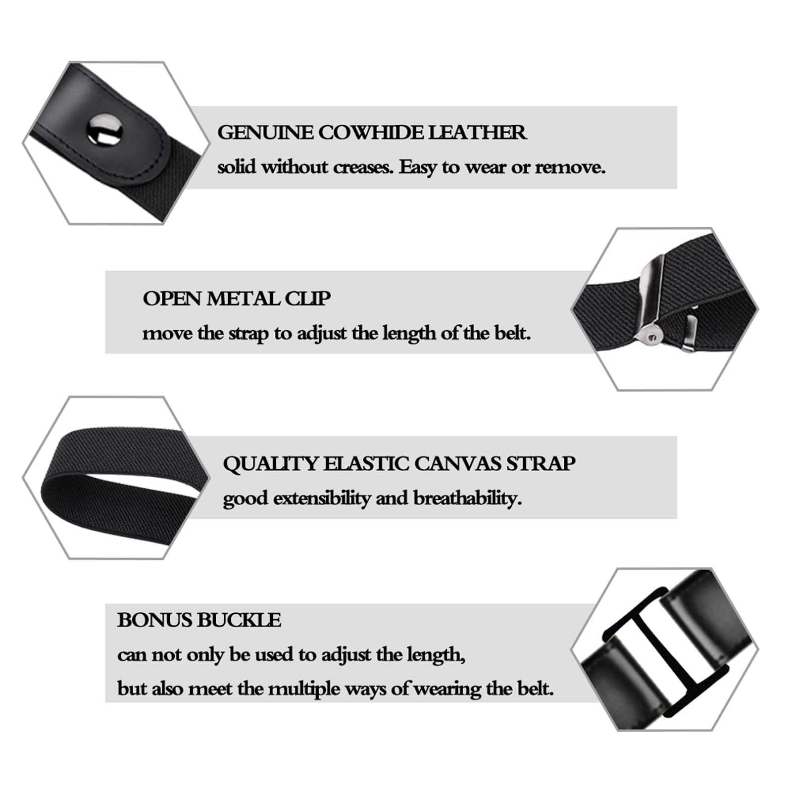 Maikun No Buckle Stretch Belt for Women & Men - Invisible Elastic Waistband for Jeans, Pants & Dresses | Perfect for Casual Wear, Office & Travel