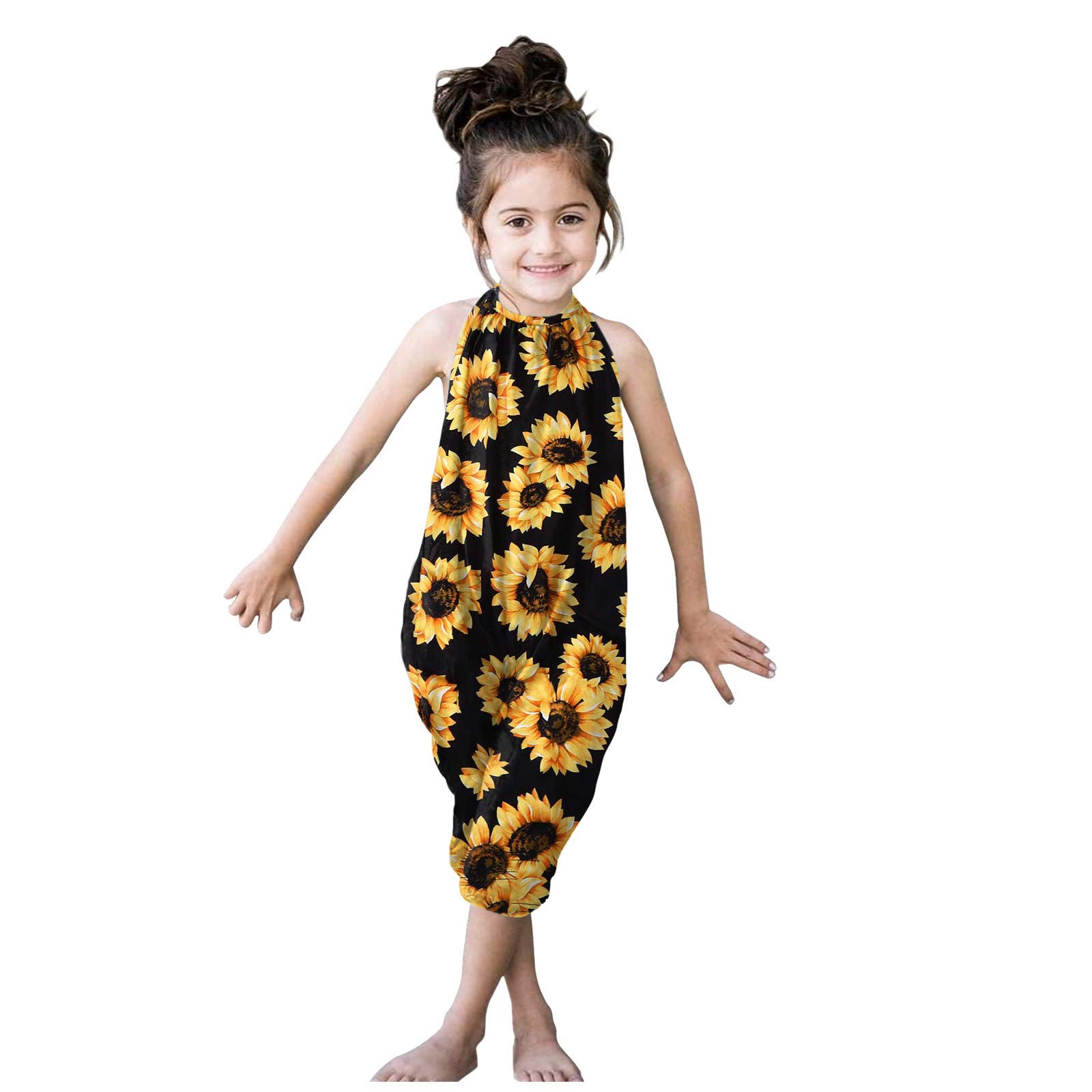 **Floral Sunflower Girls Romper Outfit - Toddler One-Piece Jumpsuit with Adjustable Straps for Baby & Kids - Perfect for Summer Playdates, Beach Trips & Photo Shoots**