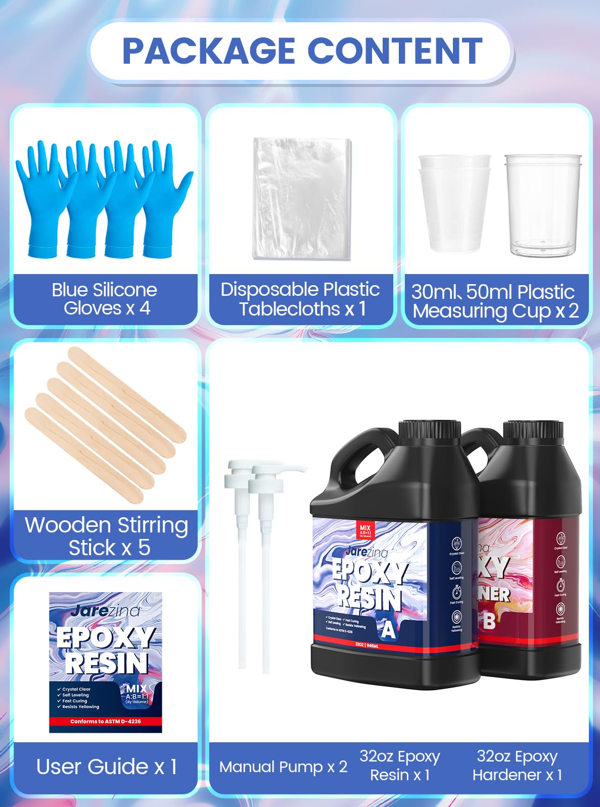 Jarezina 64OZ Crystal Clear Epoxy Resin Kit - Strong, Bubble-Free, Non-Yellowing, Self-Leveling 1:1 Ratio for Art Casting, DIY Jewelry, Wood & Molds - Perfect for Home Decor, River Tables, Resin Art & Craft Projects