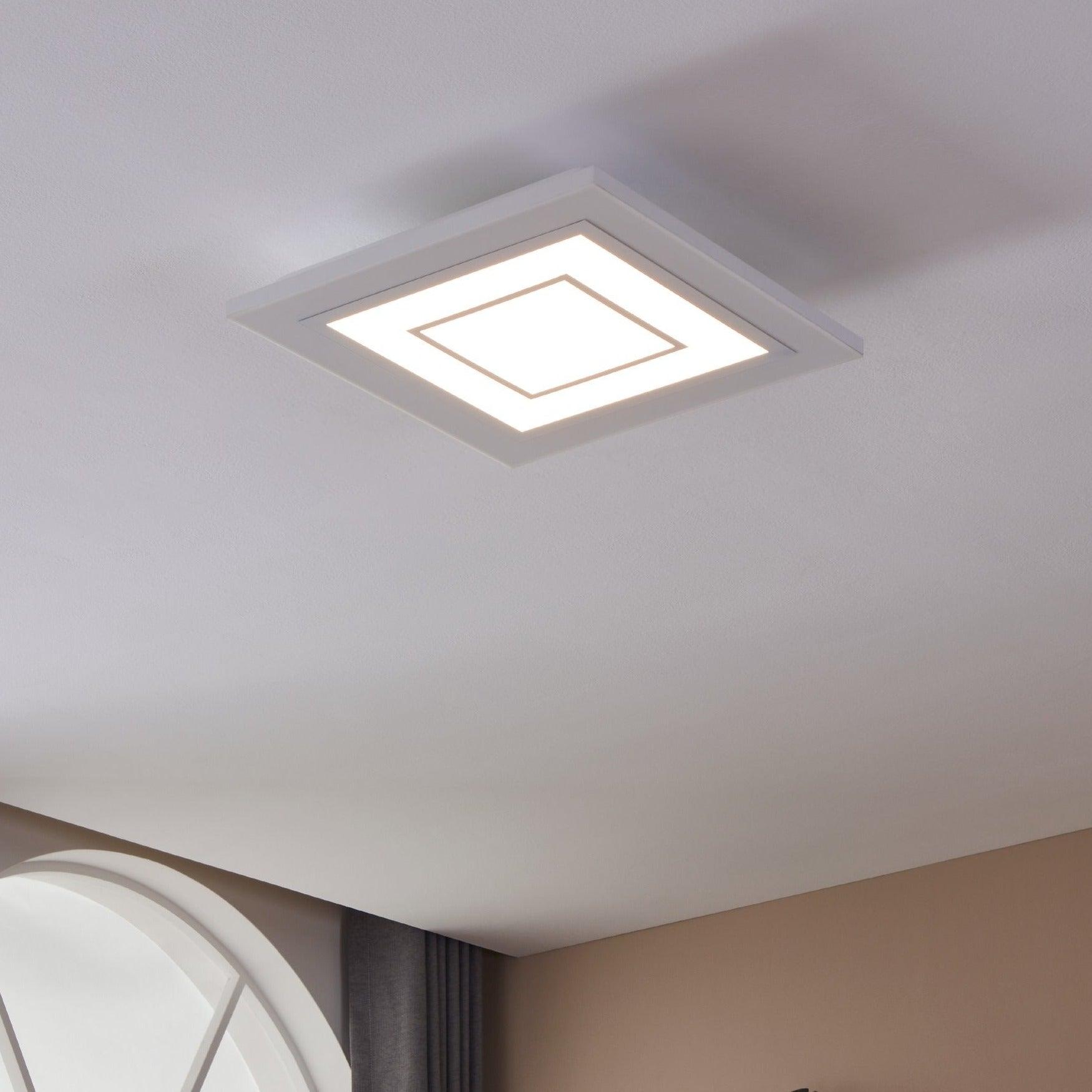 Eglo Albarca 44cm White Square LED Ceiling Flush Mount Light - Modern Lighting for Living Room, Bedroom & Kitchen