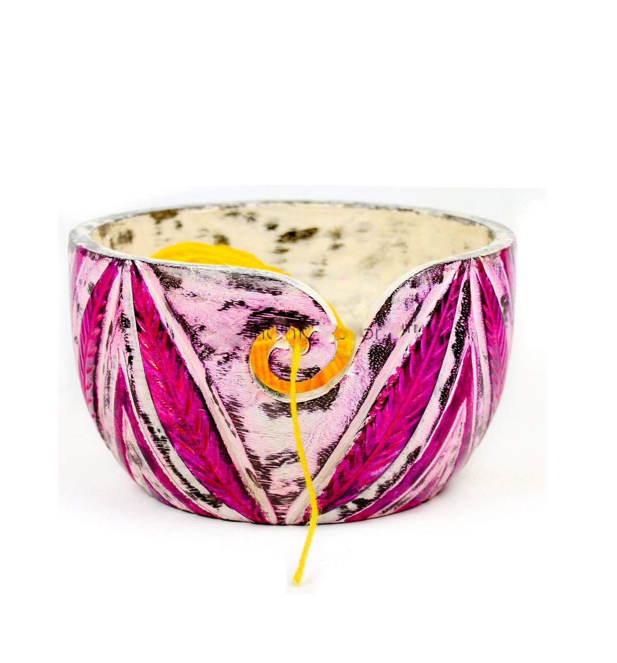Premium Hand-Painted Yarn Storage Bowl - Large 7x4x7 Inch Yarn Organizer with Lid, Decorative Yarn Holder for Knitting & Crocheting - Perfect for Craft Rooms, Living Room Decor (Plum Blue)
