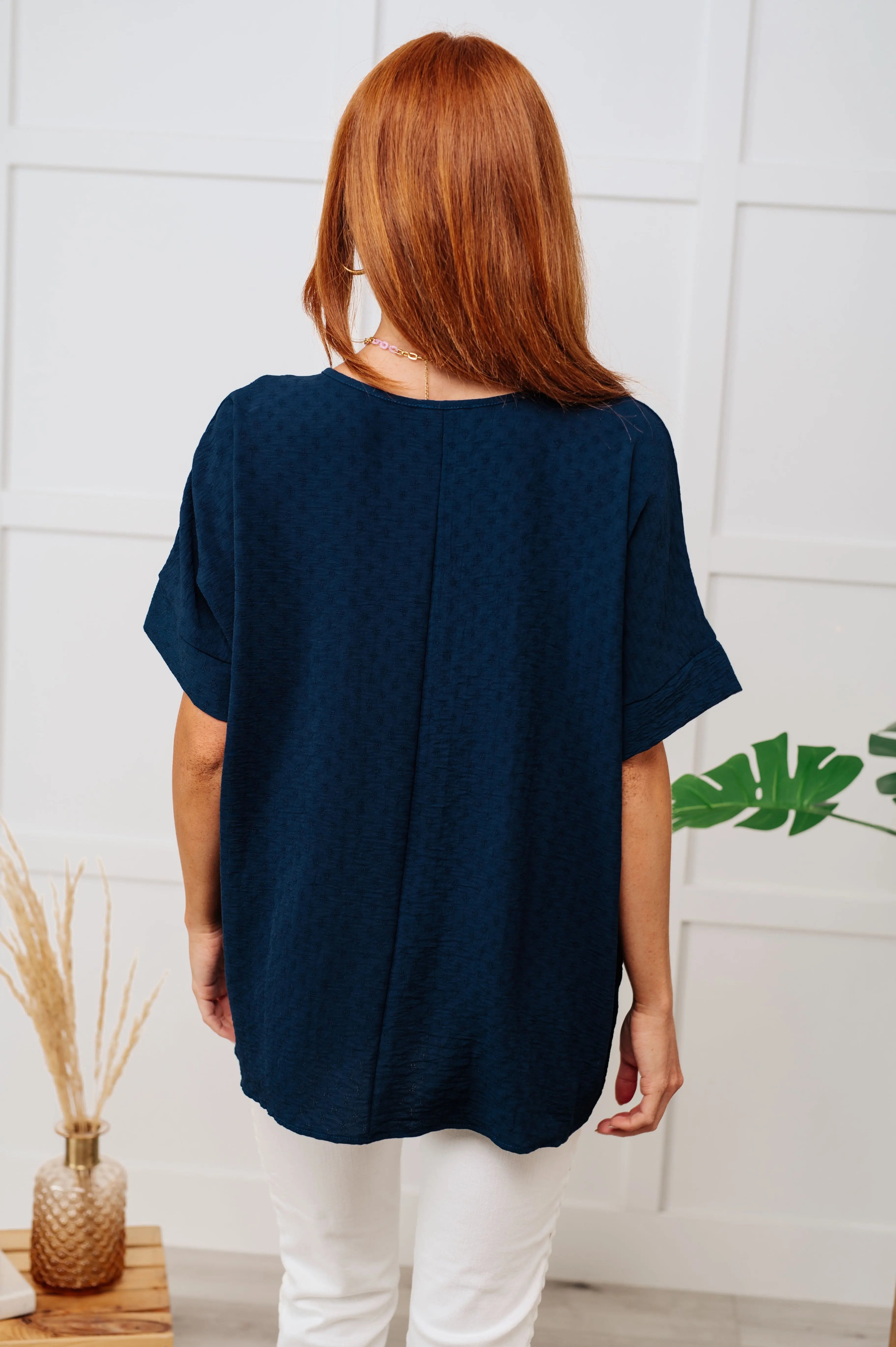 Professional Navy V-Neck Blouse for Women - Business Casual Office Wear & Formal Work Attire