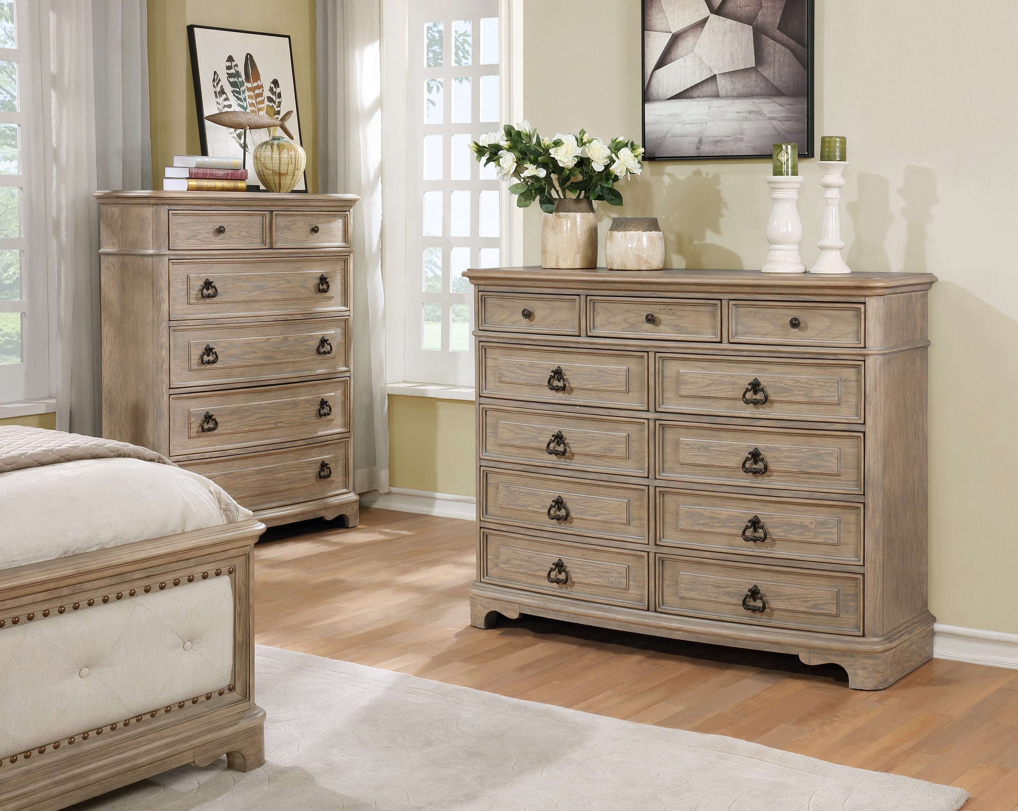 Piraeus 296 White Wash 11-Drawer Dresser - Perfect for Bedroom Storage & Organization