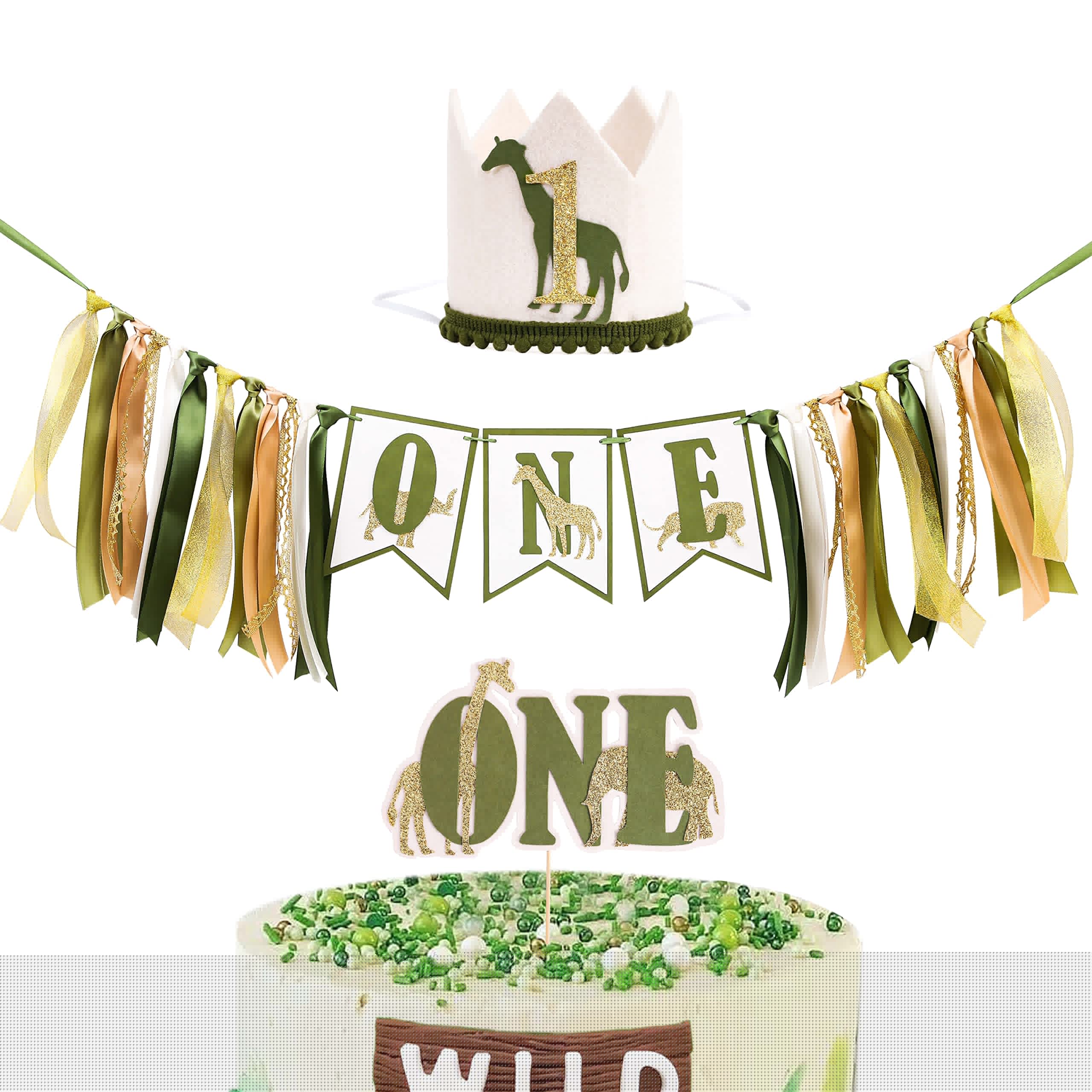 Wild One Jungle Hunt Birthday Decorations Set - First Birthday Banner, Cake Topper & Party Supplies for Boys & Girls | Perfect for Jungle-Themed 1st Birthday Parties & Baby Showers