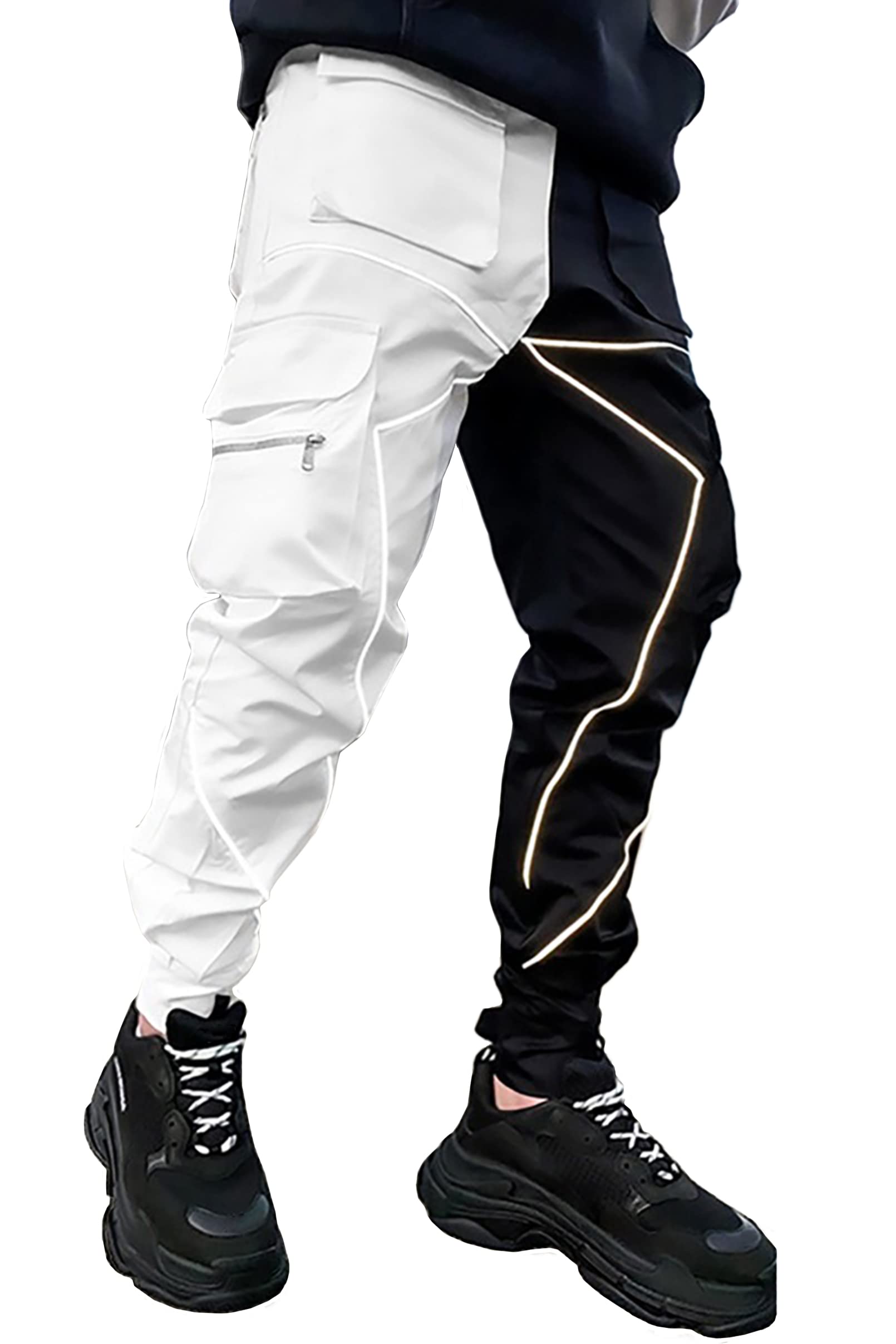 BOOMLEMON Men's Cargo Jogger Pants - Reflective Streetwear Tactical Pants with Multiple Pockets | Hip Hop Punk Style | Perfect for Gym, Running, Urban Fashion & Outdoor Activities