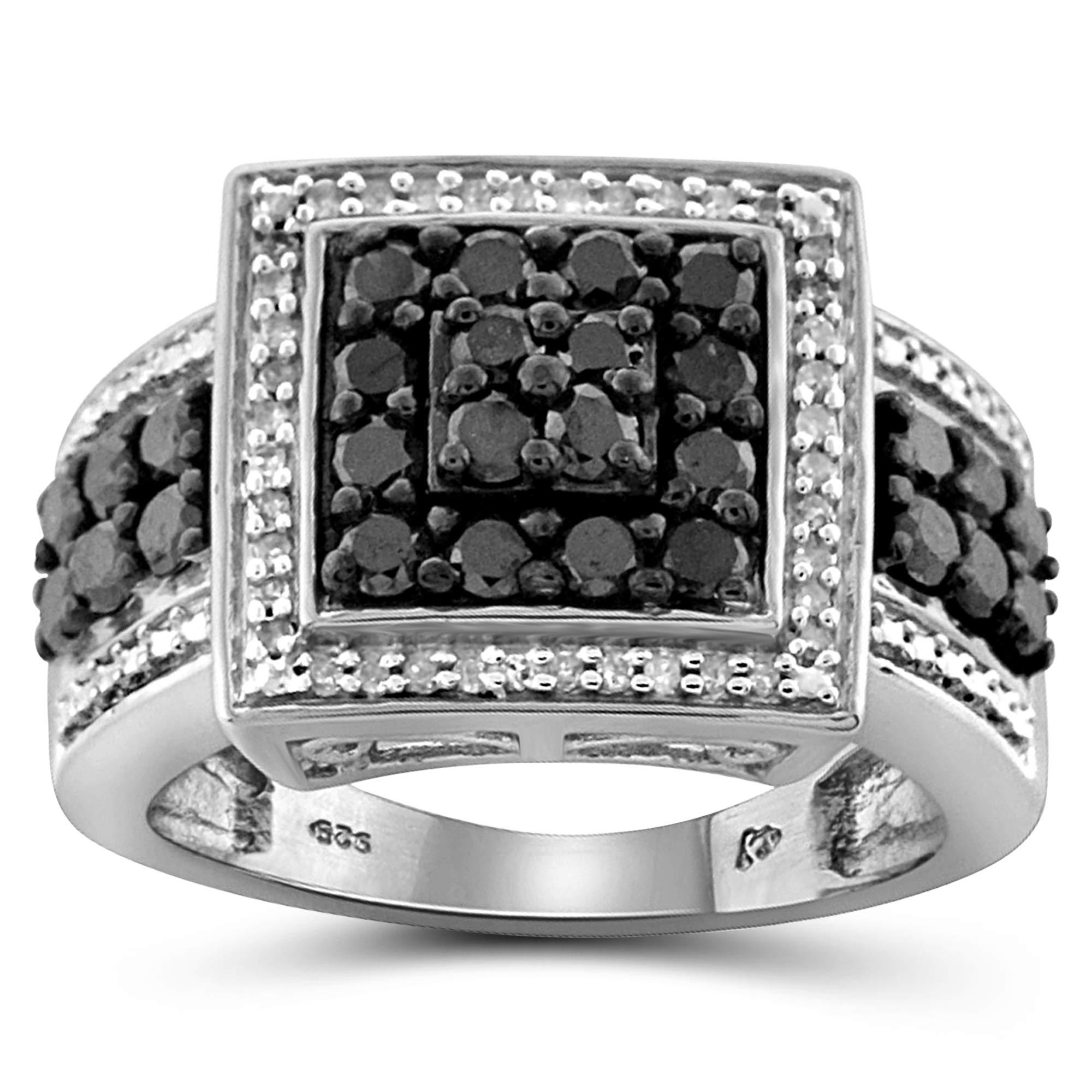JEWELEXCESS 1 Carat Black & White Diamond Ring for Women - Sterling Silver Engagement & Wedding Band - Perfect for Everyday Wear, Anniversary Gifts & Special Occasions