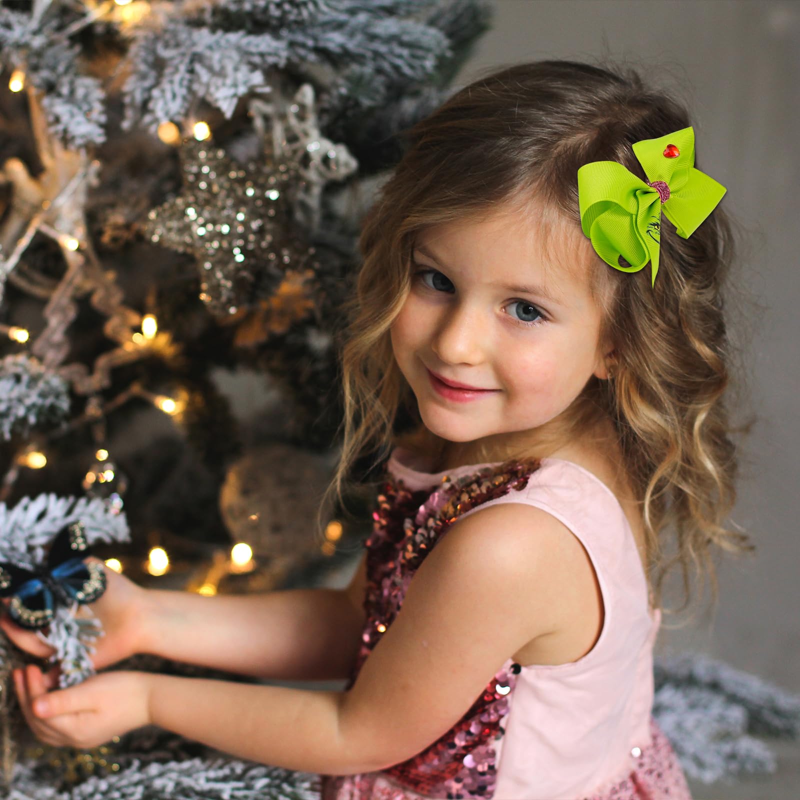 Festive Christmas Green Hair Bow Clips - 2Pcs Set of 5-Inch Holiday Hair Accessories for Women & Girls | Christmas Party Decor, Costume Accessories & Stocking Stuffers | Perfect for Holiday Gatherings, School Plays & Christmas Photos