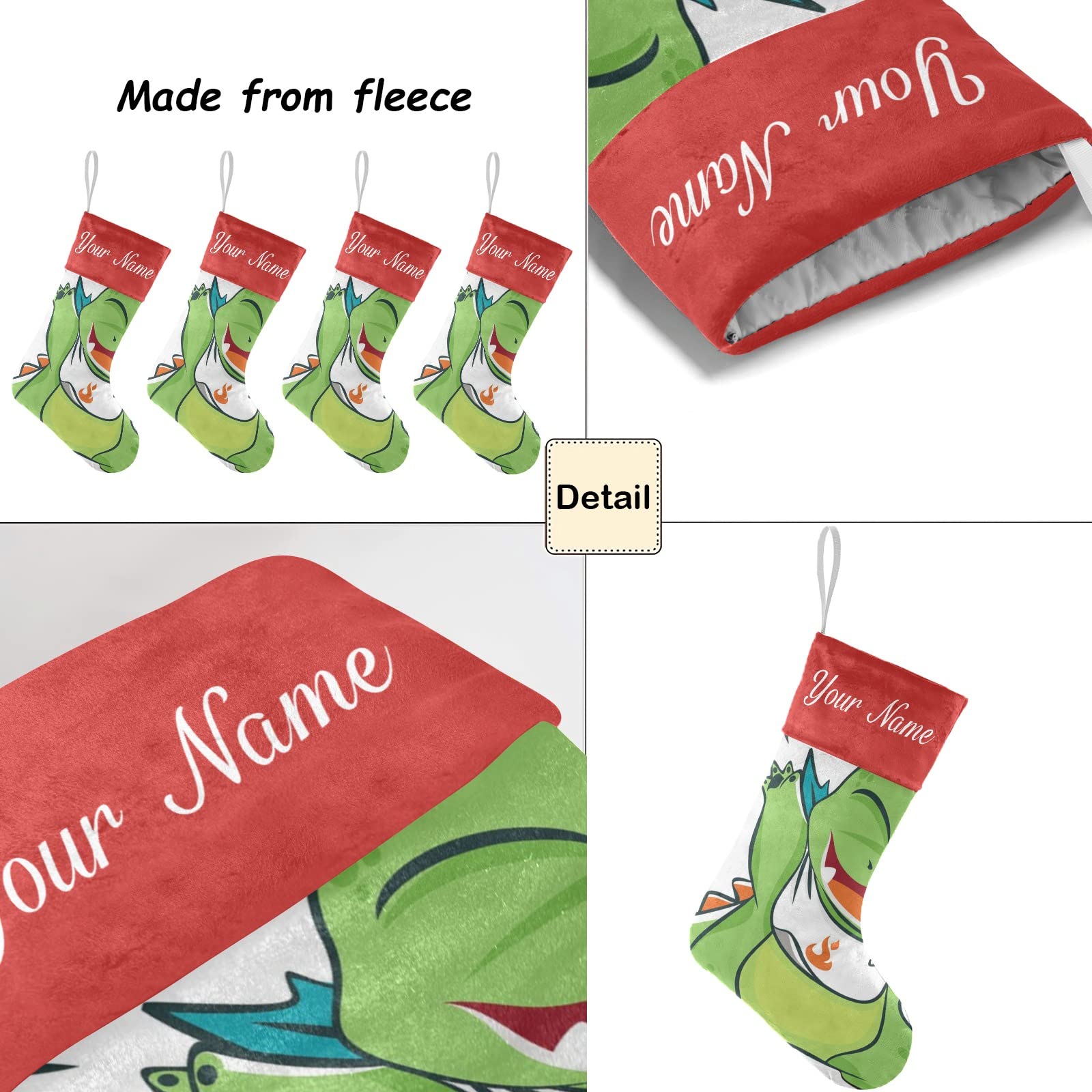 Personalized Christmas Stocking with Little Green Dragons Monster Design - Custom Name Socks for Xmas Tree & Fireplace Hanging Decoration - 17.52 Inch Festive Holiday Home Decor for Kids' Bedroom or Living Room