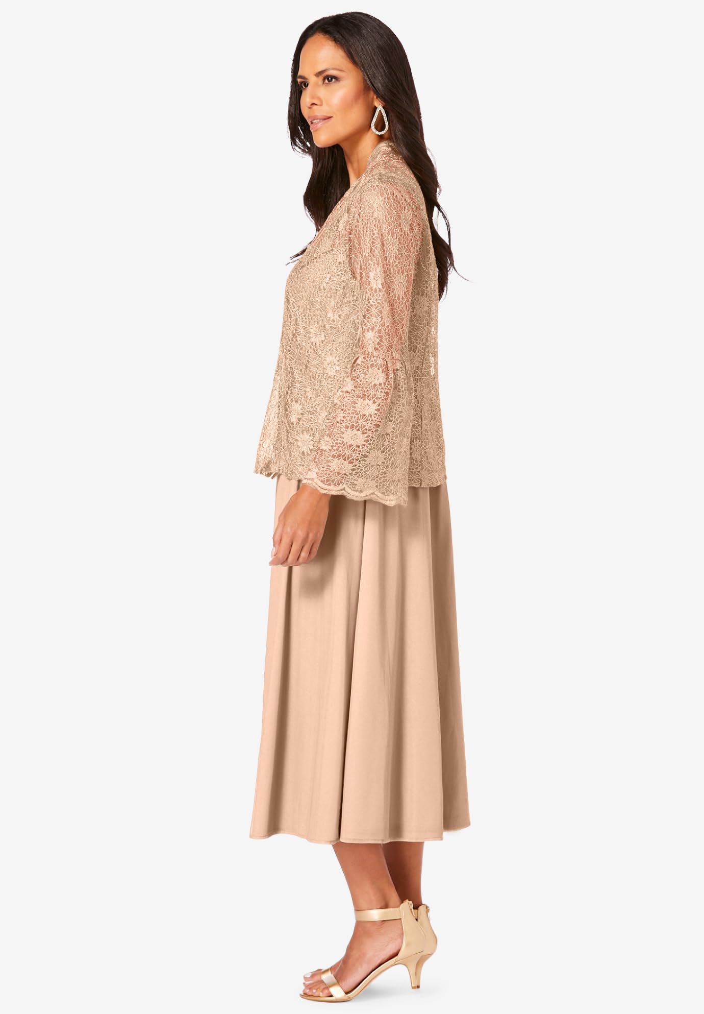 Roaman's Women's Plus Size Glitter & Lace Jacket Dress Set - Elegant Formal Outfit for Weddings, Parties & Special Occasions