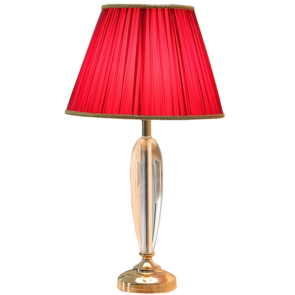 Modern Crystal Table Lamp with Red Fabric Lampshade - Dimmable Bedside Lamp for Bedroom, Nightstand, Living Room & Wedding Decor | Romantic Lighting for Cozy Ambiance & Home Decoration