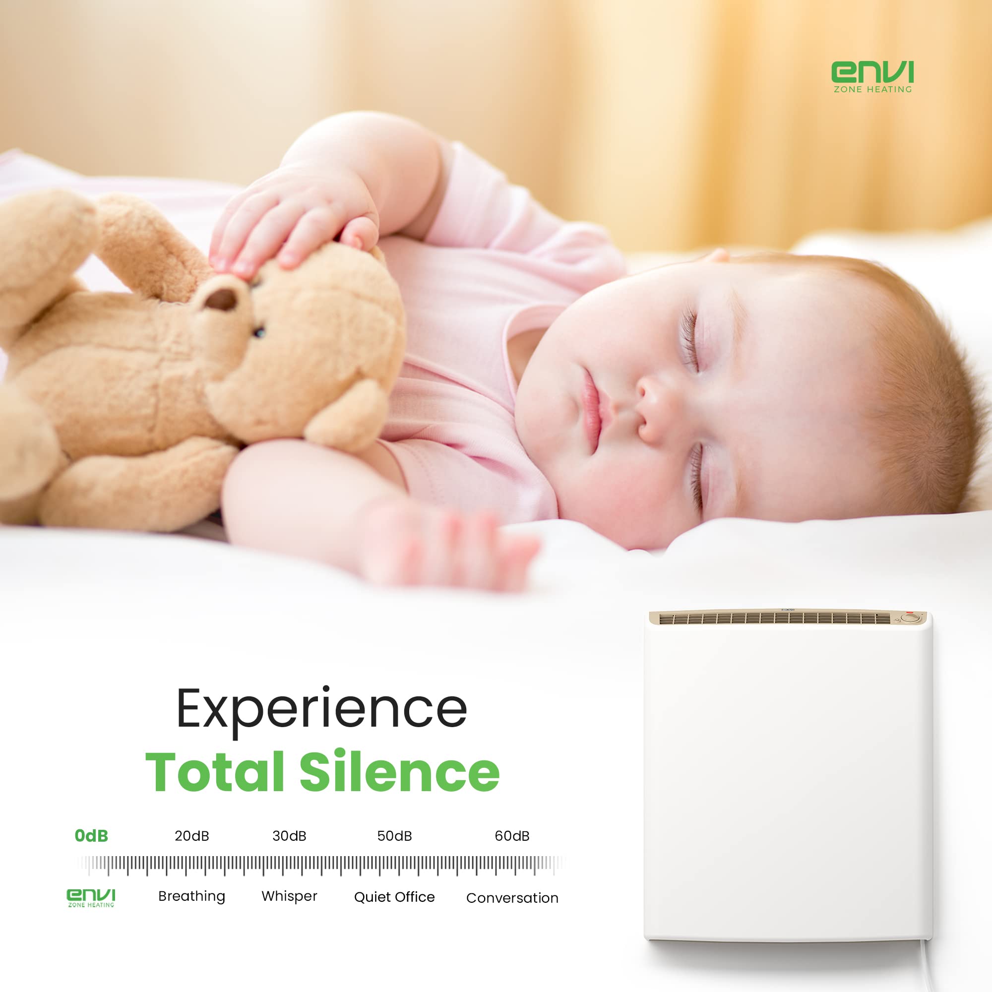 Envi Plug-in Electric Panel Wall Heater - Energy Efficient Indoor Space Heater with Safety Sensor & Quiet Fan-less Design | Easy 2-Minute Installation | Made in USA | Perfect for Bedrooms, Offices & Small Spaces