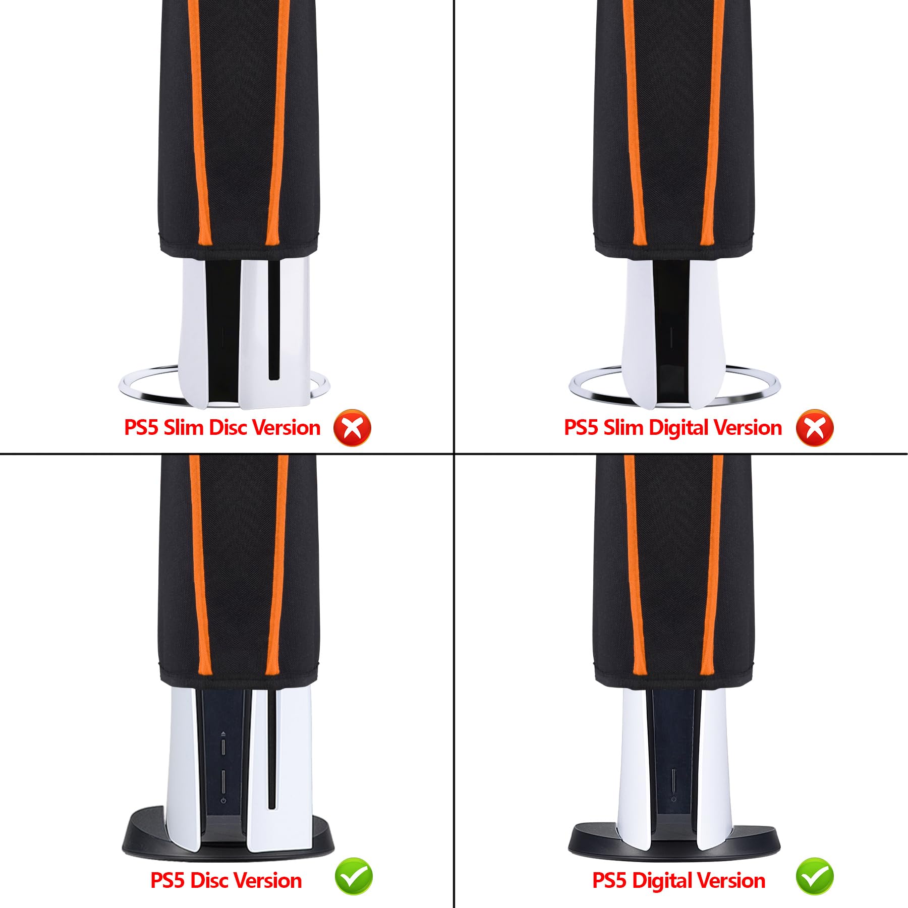 PlayVital Black Nylon Dust Cover for PS5 Console - Soft Lining, Anti-Scratch & Waterproof Protective Sleeve for PS5 Digital & Disc Edition (Orange Trim) - Perfect for Home Entertainment Setup & Gaming Storage Protection