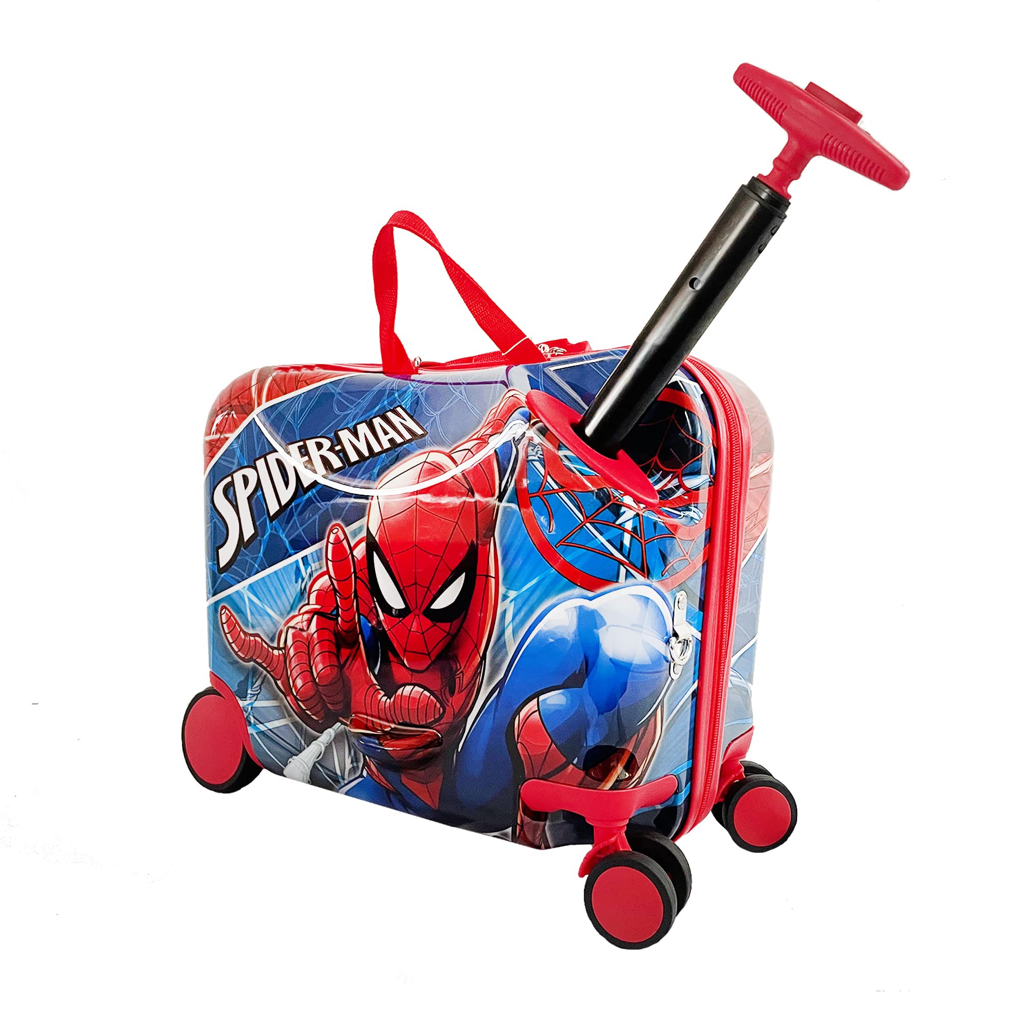 Spider-Man Kids Ride-On Suitcase - 18 Inch Lightweight Travel Luggage with Seat for Boys & Girls | Perfect for Airports, Theme Parks & Family Vacations