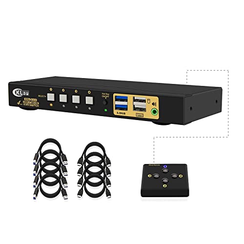 4 Port HDMI 2.0 KVM Switch with USB 3.0 Hub & Audio Output - Supports 4K@60Hz, Wireless/Mechanical/Gaming Keyboard & Mouse - Includes Cables & 2 USB 3.0 Hubs - Perfect for Home Office, Gaming Setup & Multi-Computer Workstations