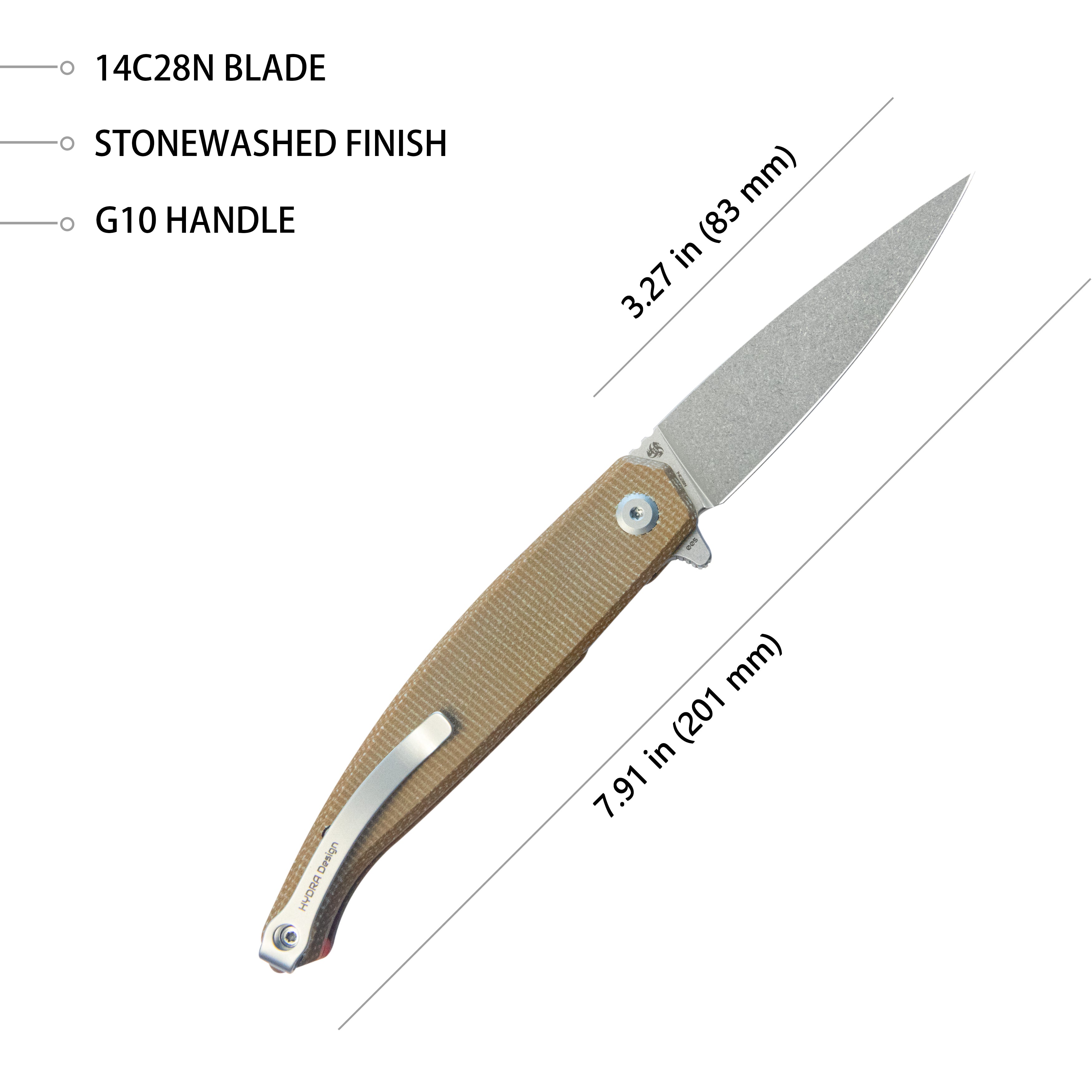 Kubey MOS Outdoor Flipper Folding Knife - Tan Micarta Handle, 3.27