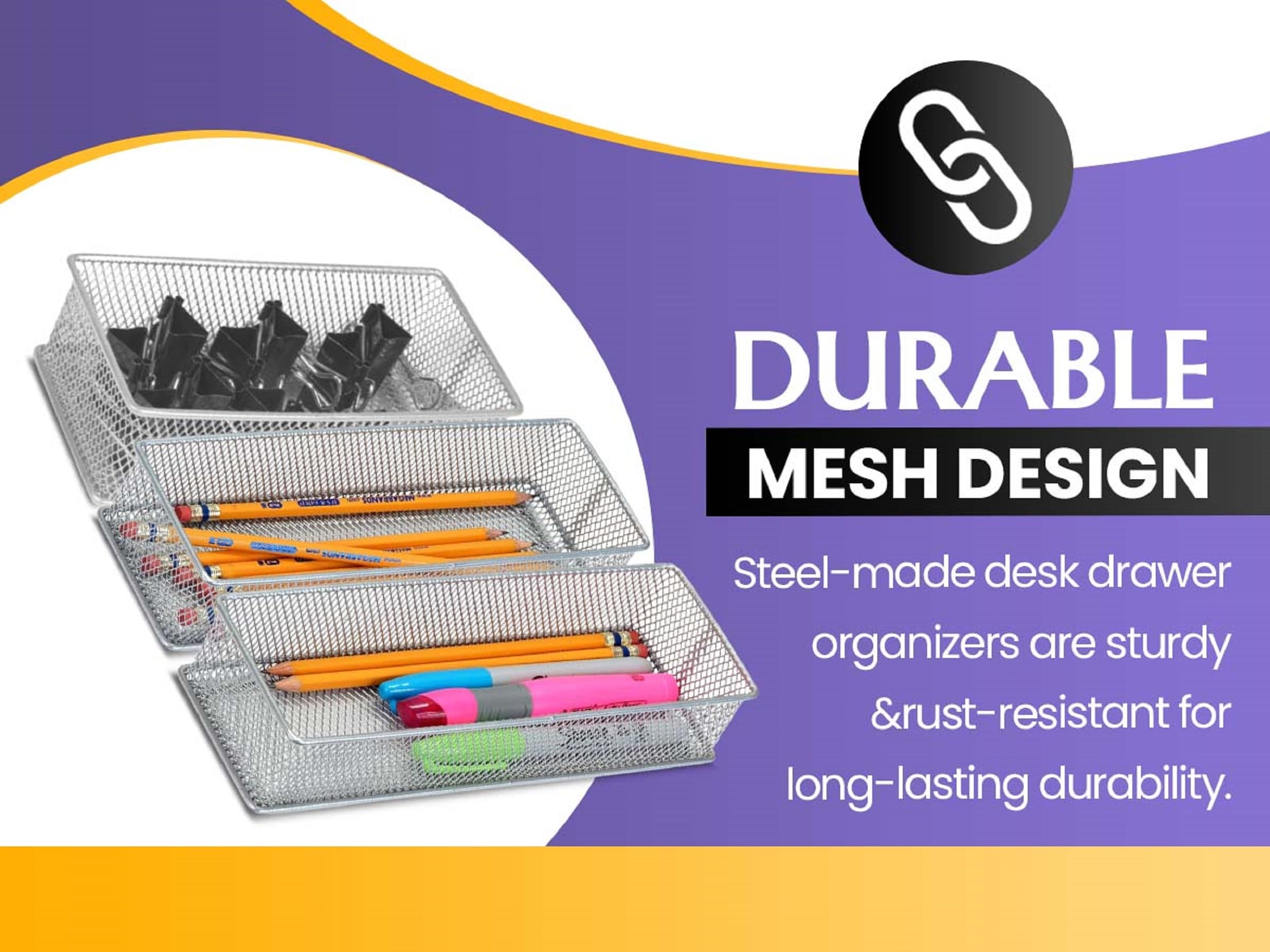 YBM HOME Silver Mesh Desk Drawer Organizer Tray - Multipurpose Storage Holder for Office Supplies, Makeup, Jewelry | Perfect for Home, Office & Vanity Organization (1588-2)