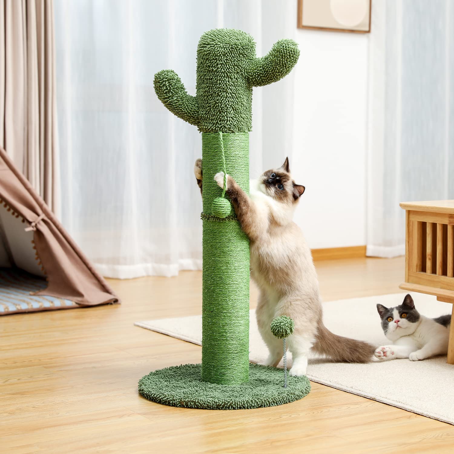Modern Cactus Cat Tree Tower with Sisal Scratching Post & Dangling Toys - Indoor Cat Activity Center for Climbing, Play & Rest - Perfect for Kittens & Small Cats in Apartments & Homes