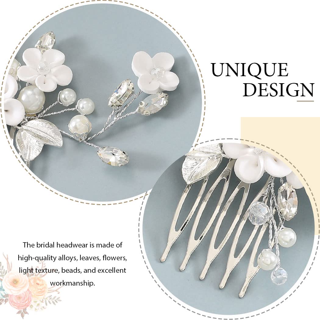 Elegant Latious Flower Pearl Bridal Hair Comb - Crystal Leaf Wedding Hair Clip for Women & Girls | Perfect for Brides, Prom, and Special Occasions