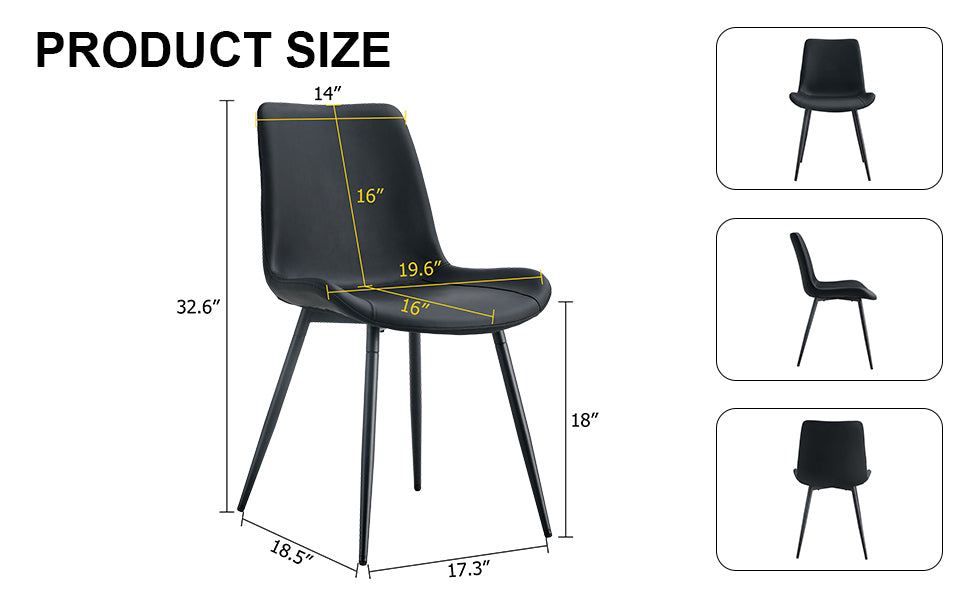 Premium Black Faux Leather Dining Chairs with Metal Legs - Ergonomic Curved Backrest & Wide Cushion for Maximum Comfort - Set of 4 Modern Chairs for Restaurant, Kitchen, Bedroom & Office Use