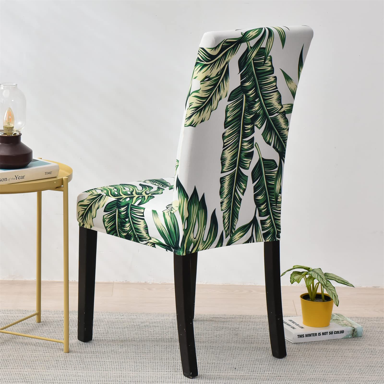 Stretch Parsons Chair Slipcovers Set of 4 - Washable Spandex Dining Room Chair Covers with Printed Design - Perfect for Hotel, Office, Wedding, Banquet & Home Decor (Palm Green) - Protect & Refresh Your Chairs for Any Occasion