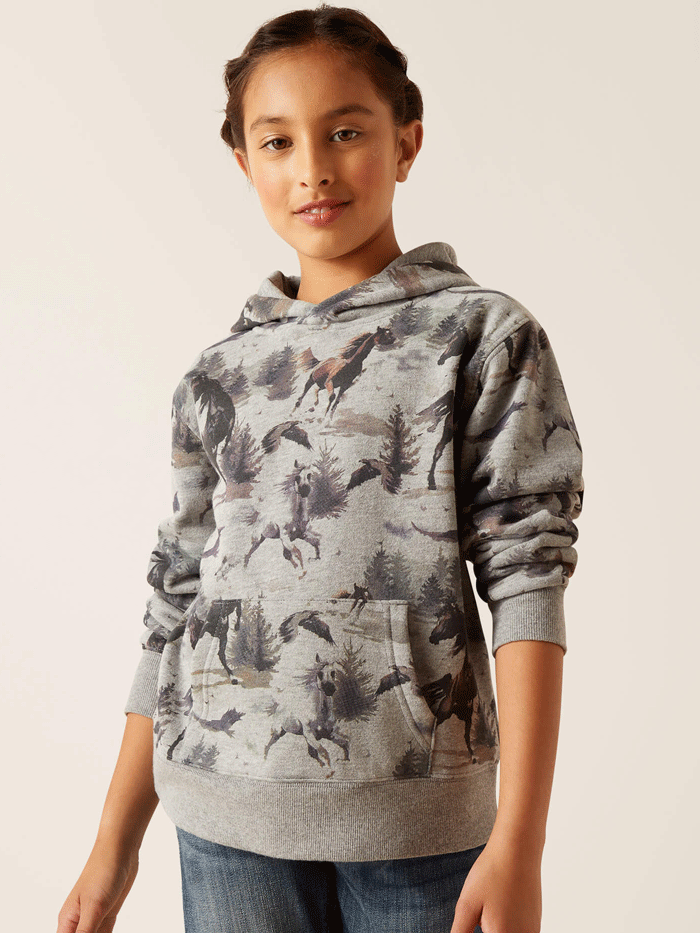 Ariat 10047331 Kids' Misty Horse Hoodie - Heather Grey Pullover for Equestrian Riding & Outdoor Activities