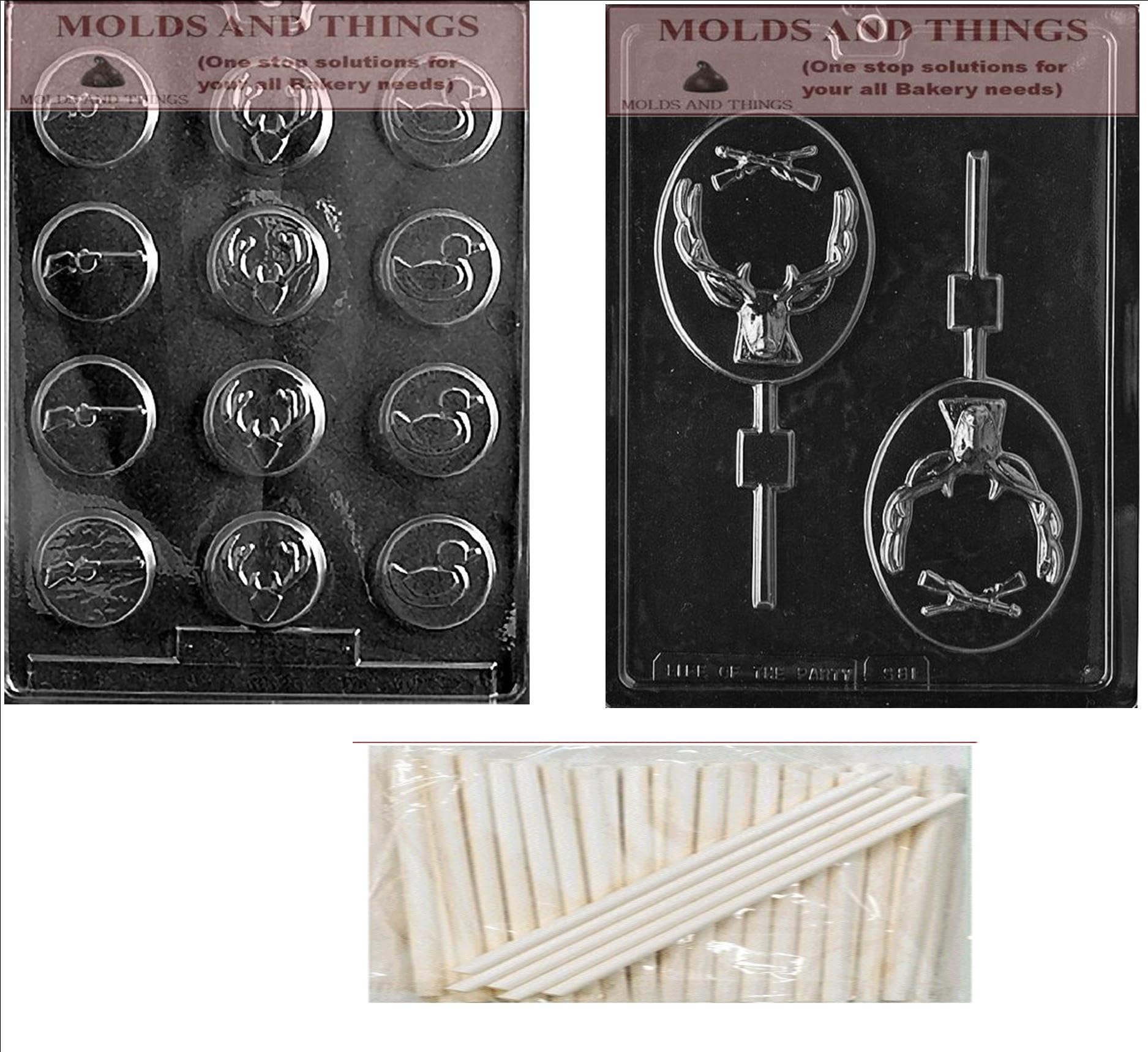 Deer Hunter Chocolate Candy Mold Set with Rifle Design - Includes 50 Sticks and Step-by-Step Candy Making Instructions - Perfect for DIY Treats, Birthday Parties, and Holiday Gifts
