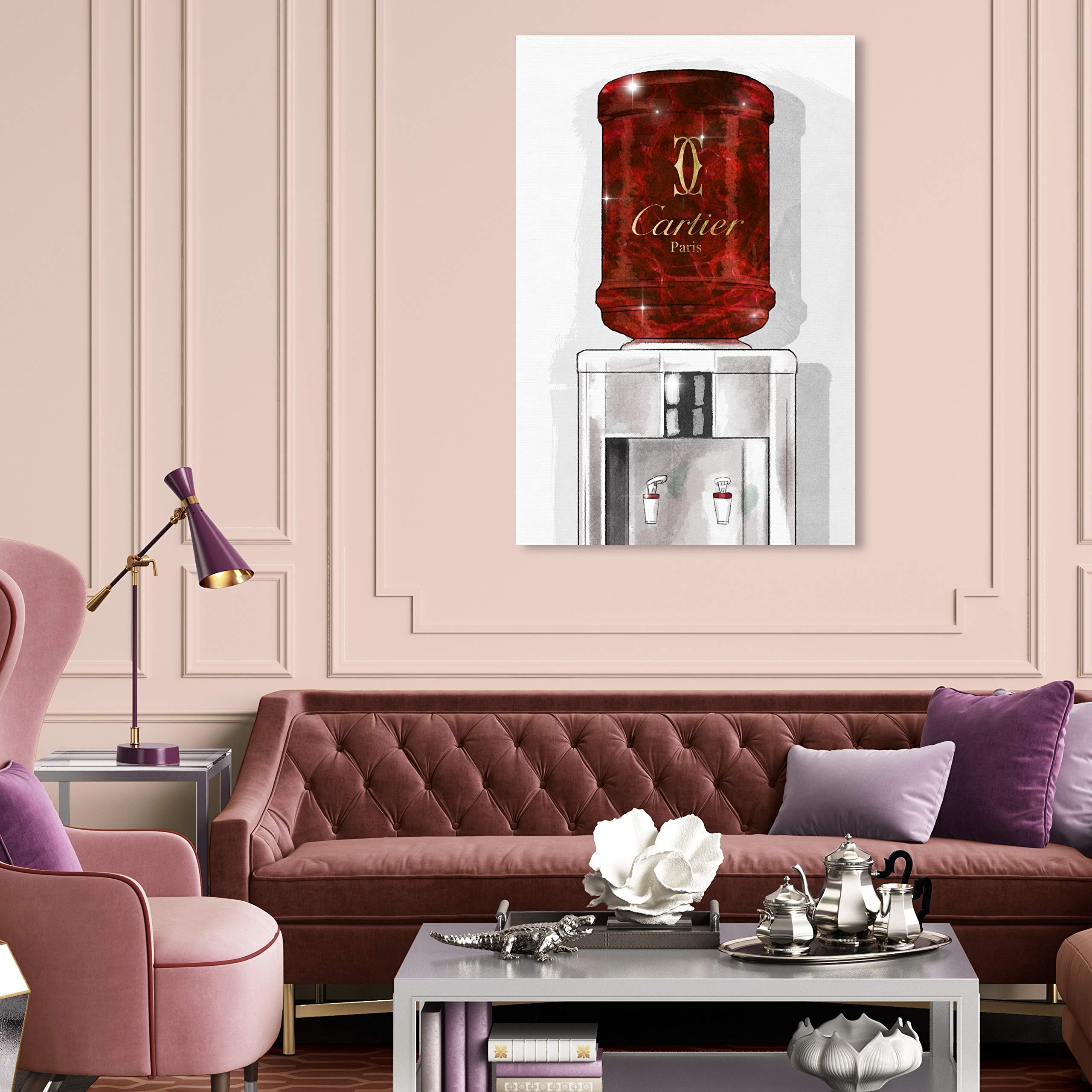 Oliver Gal Artist Co. Gold and Ruby Watercooler Fashion Wall Art Canvas Print - 30x45 Inch Modern Home Decor for Living Room, Bedroom & Office - Red and White Glamorous Artwork