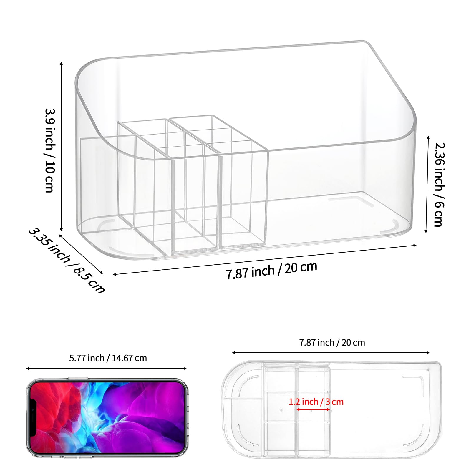 Clear Acrylic Makeup Organizer Tray - Small Cosmetic Display Case for Vanity, Bathroom Counter, Tabletop & Drawer Storage | Perfect for Lipsticks, Brushes & Skincare Products (Transparent)