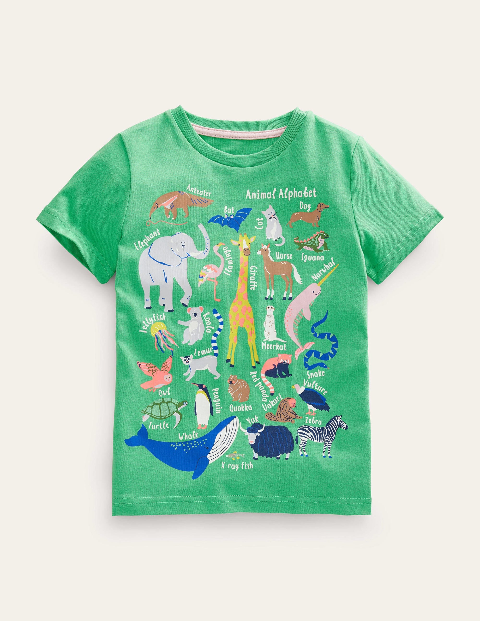 Animal Alphabet Education T-Shirt - Aloe Green Color for Kids Learning & Fun | Perfect for School, Playdates & Animal-Themed Parties