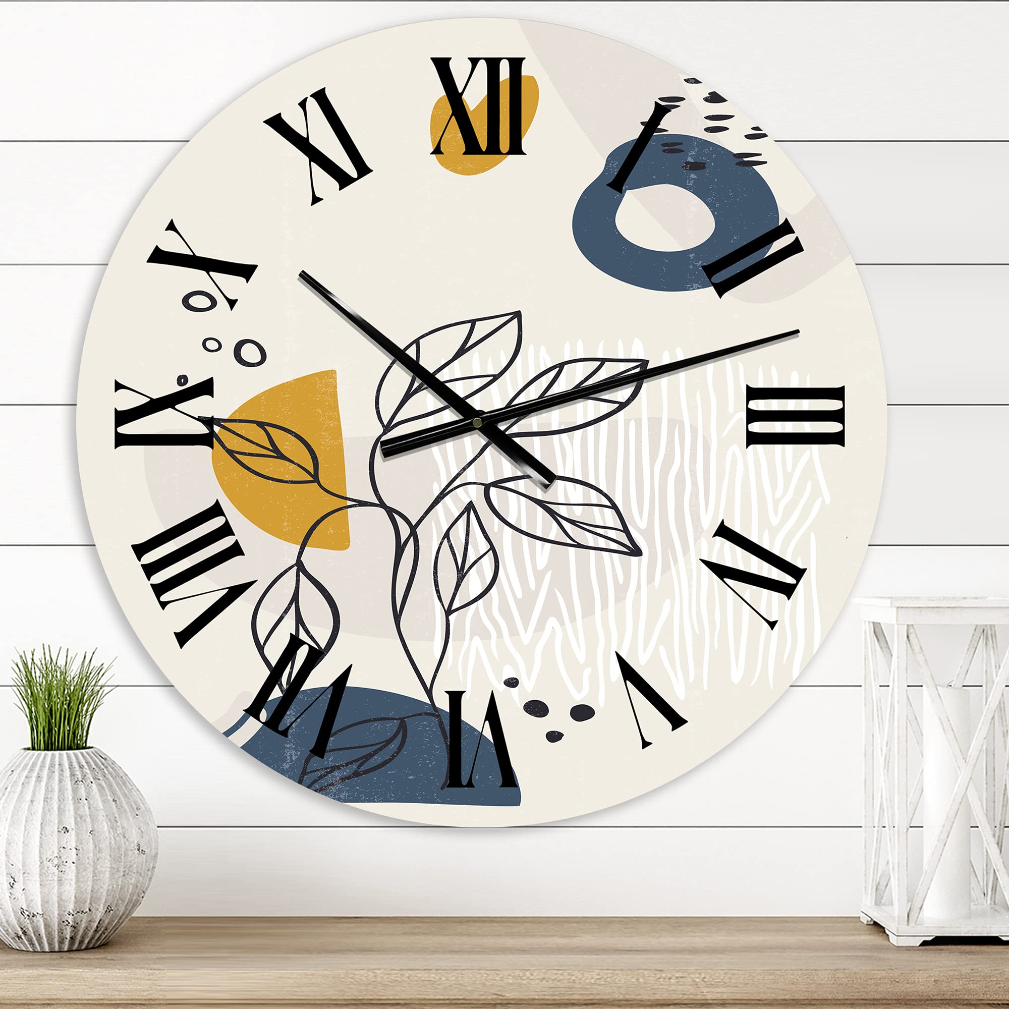 DesignQ Modern Wall Clock - Vintage Boho Minimalist Floral Wall Art for Home & Office Decor | Large Silent Non-Ticking Clock for Living Room, Bedroom, Kitchen