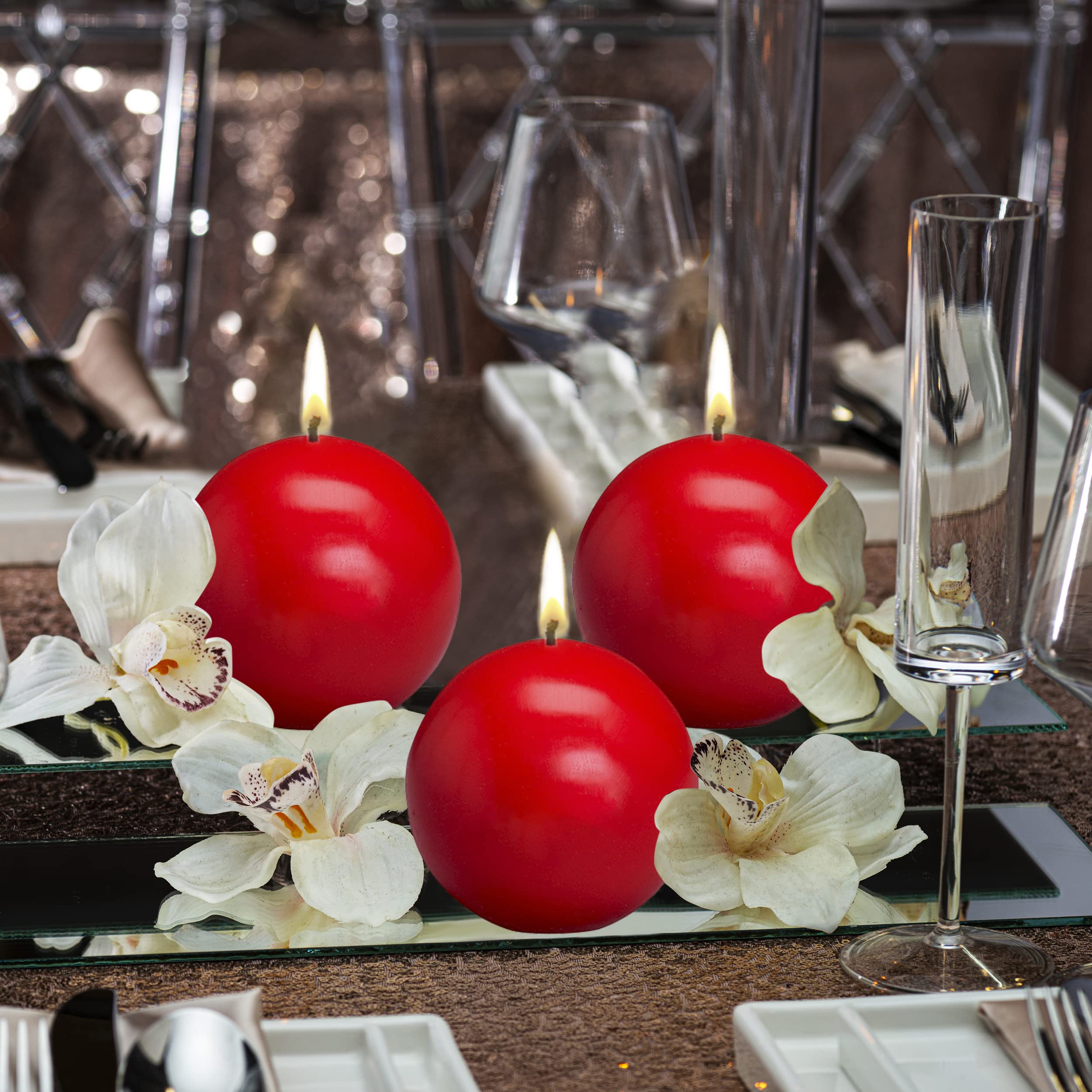 Bolsius Set of 2 Red Ball Candles - 2.75 Inch Unscented Dinner Candles - Dripless Clean Burning Smokeless Candles for Wedding, Party & Special Occasions - Perfect for Romantic Dinners, Table Centerpieces and Holiday Decorations