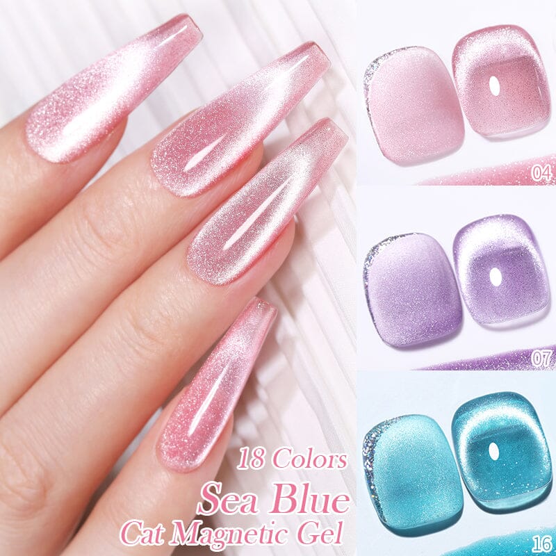 Sea Blue Cat Magnetic Gel Polish 10ml - UV LED Nail Art Kit for Salon & Home Manicure - Long Lasting Nail Polish for Professional & DIY Use