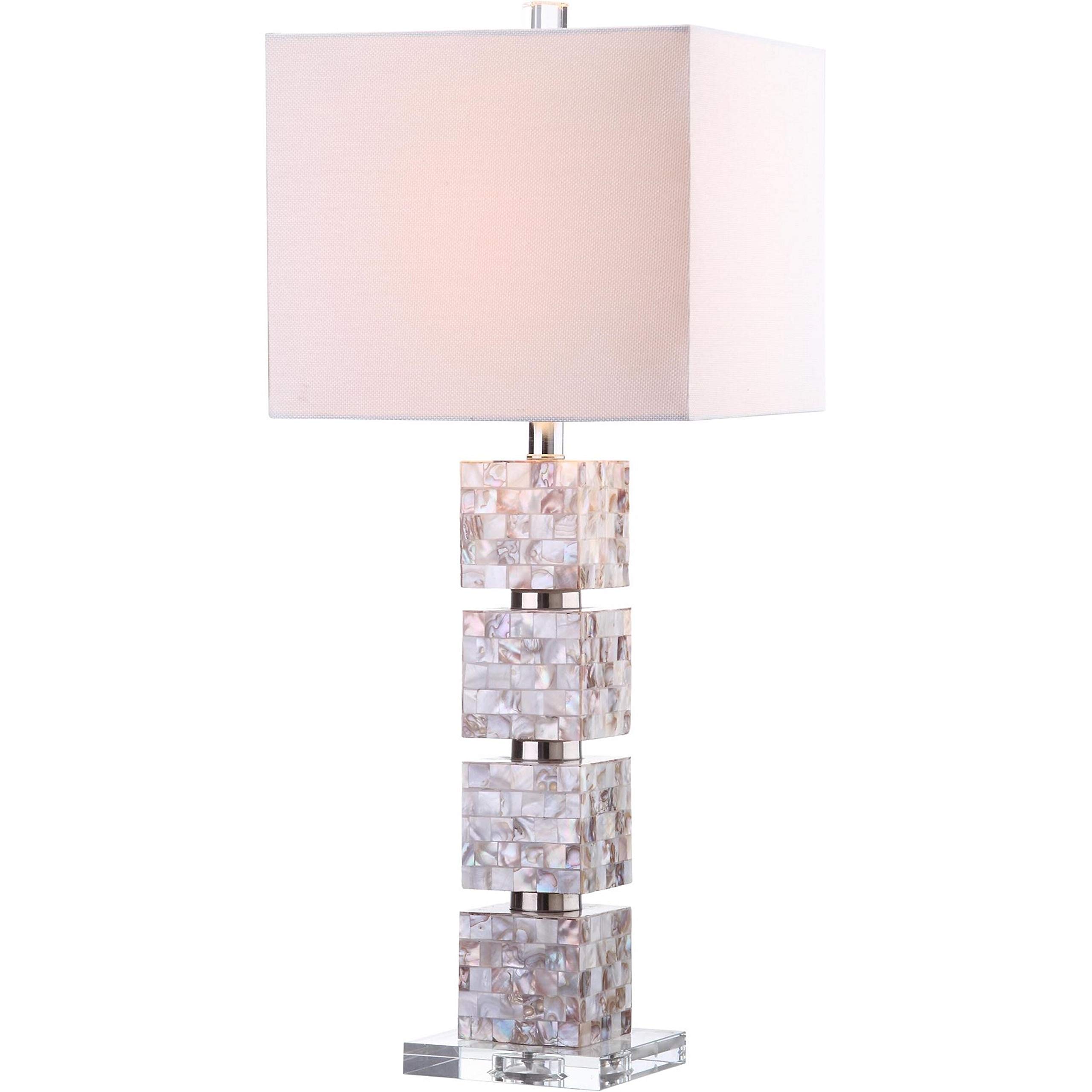 SAFAVIEH Rafferty Coastal Cream Shell 31-Inch Table Lamp Set of 2 with LED Bulbs - Modern Bedside Lighting for Bedroom, Living Room & Home Office - Perfect for Reading, Decor & Ambient Lighting