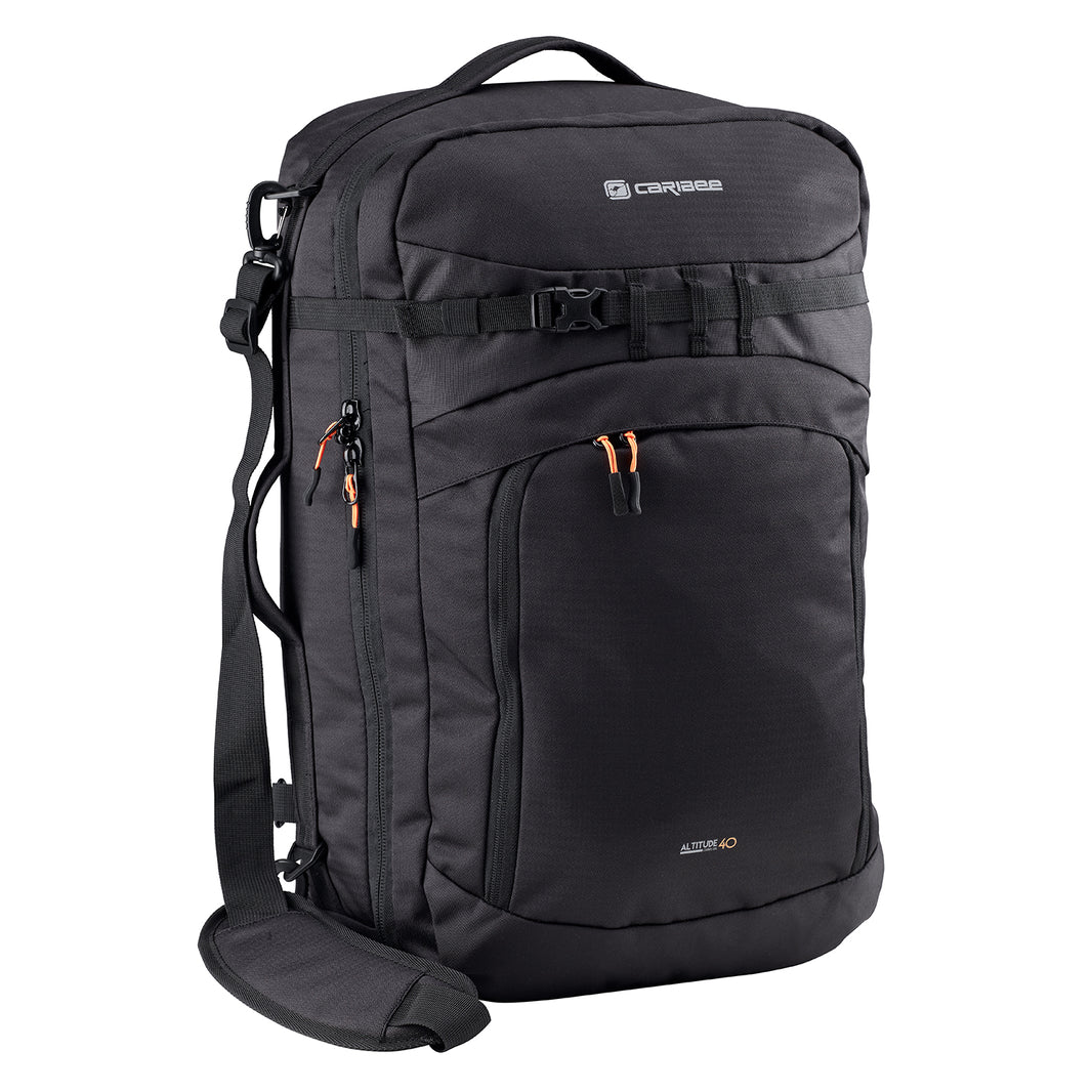 Caribee Altitude 40 Travel Backpack - Waterproof Carry On Backpack with Shoulder Strap for Overnight Trips, Business Travel & Hiking - Black