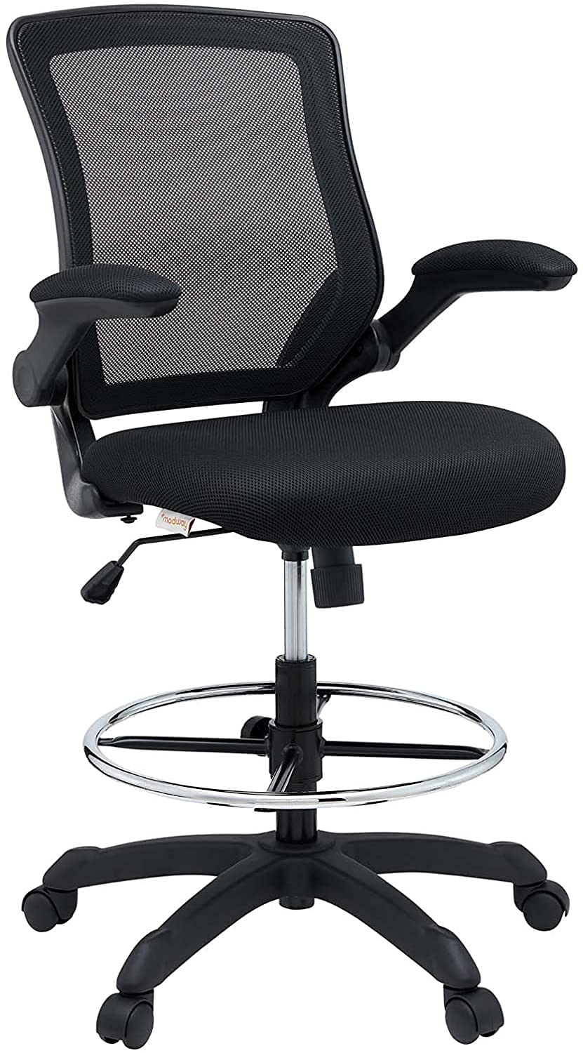 Modway Veer Ergonomic Office Chair & Drafting Chair Set - Adjustable Height, Swivel, Black - Perfect for Home Office, Gaming & Workspace
