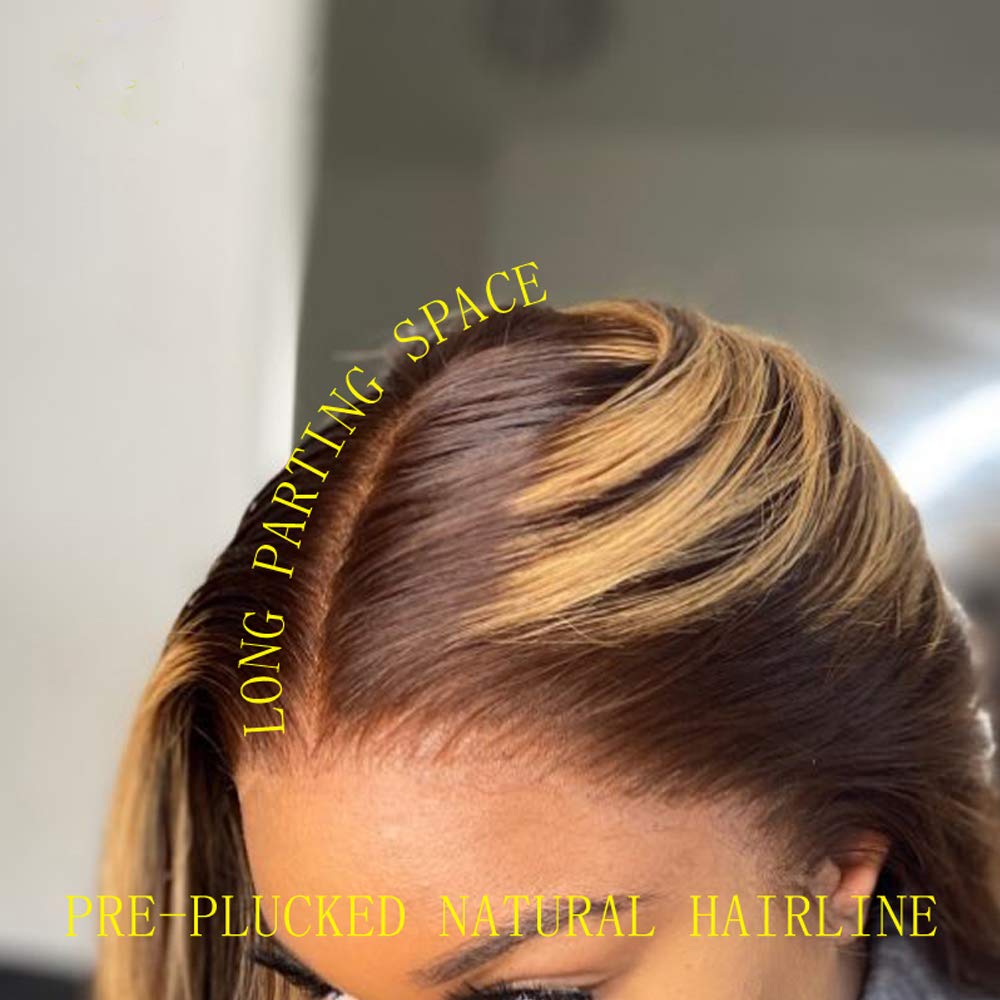 13x4 Lace Front Human Hair Wig - Ombre Brown Honey Blonde Short Bob | Brazilian Remy Virgin Hair 150 Density 8 Inch | Pre Plucked Natural Hairline with Baby Hair | Perfect for Daily Wear, Cosplay & Special Occasions