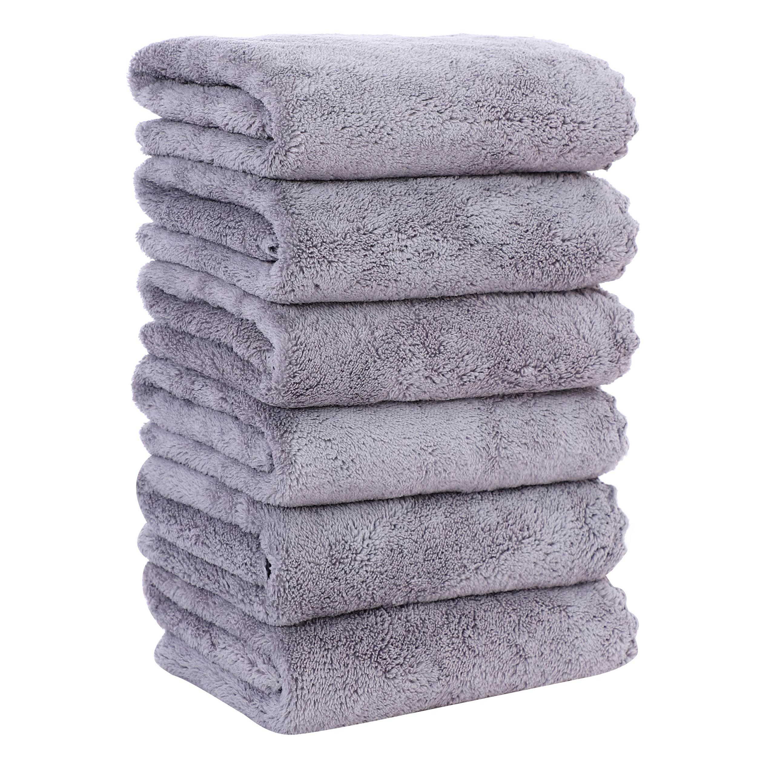 MOONQUEEN 6 Pack Premium Microfiber Hand Towels - Super Absorbent Quick Dry Bath Towels for Hotel, Bathroom, Shower & Spa - Soft Coral Velvet 16x28 Inches (Light Grey) - Perfect for Gym, Travel & Guest Bathrooms