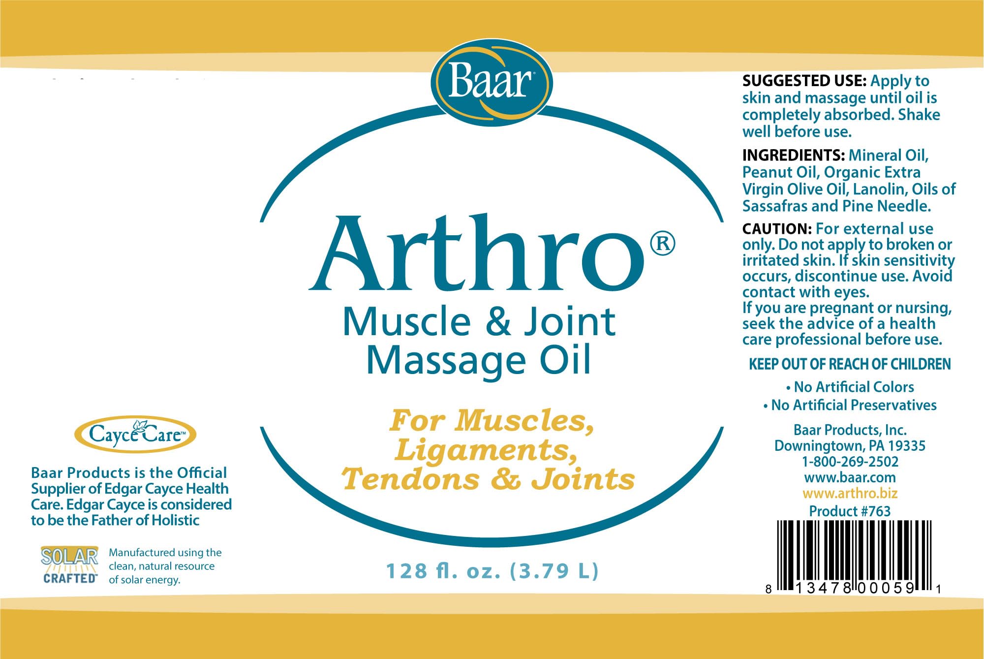 Arthro Muscle and Joint Massage Oil - 1 Gallon for Pain Relief & Relaxation | Ideal for Athletes, Arthritis Sufferers & Post-Workout Recovery