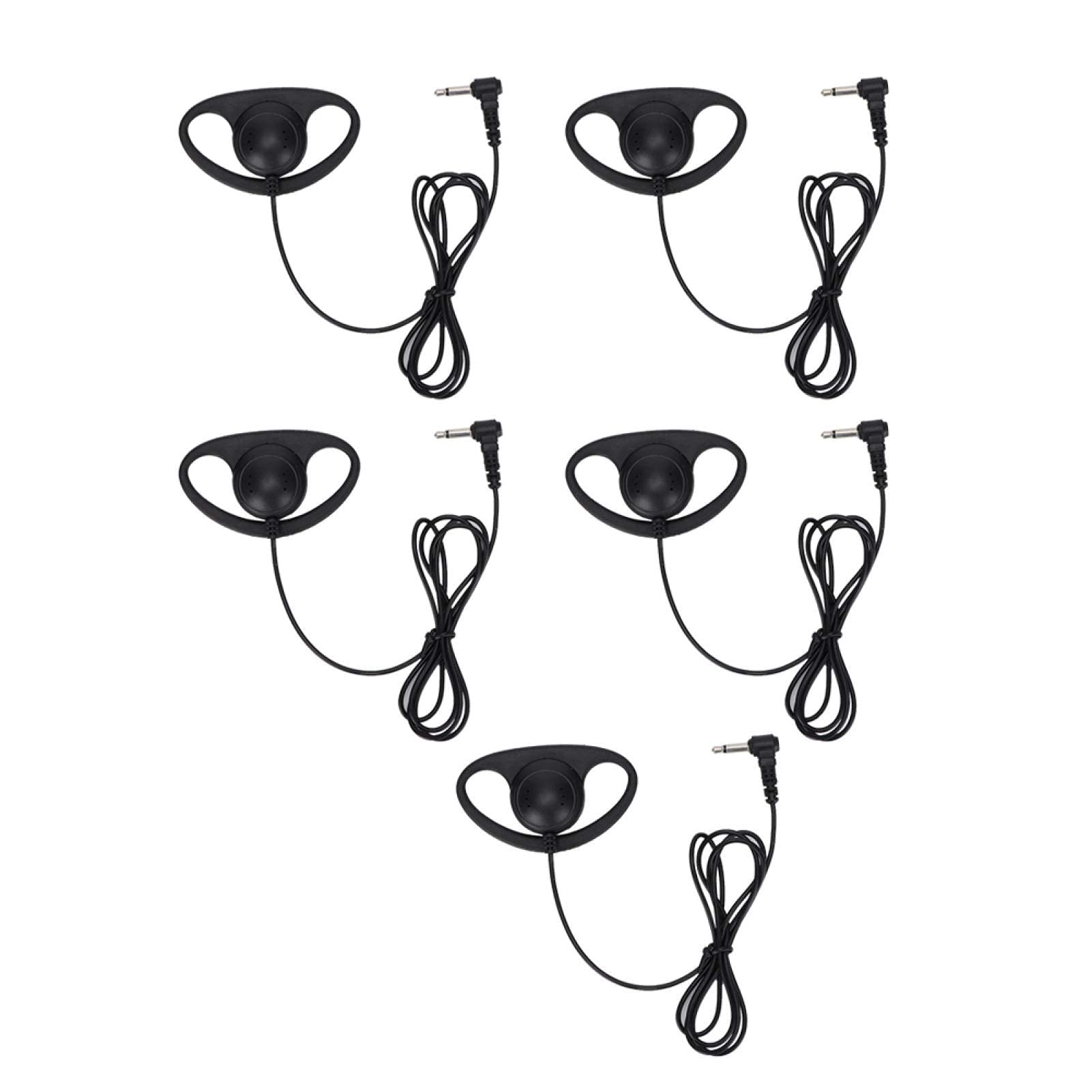 Niiyen Walkie Talkie Earpiece - 5 Pack 3.5mm Jack D-Shaped Headset with PTT Listening Mic for Two-Way Radios - Secure Clip-On Design for Security, Construction & Event Staff Communication